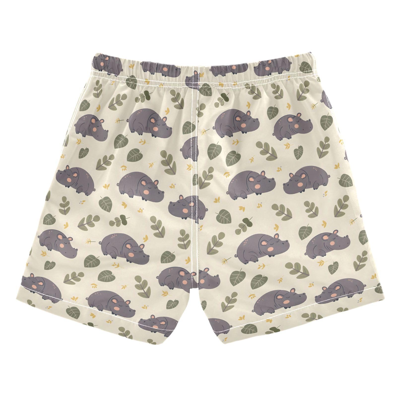 ALAZA Cute Hippo Leaves Boys' Swim Trunks Beach Shorts Quick Dry Swimsuit 4T