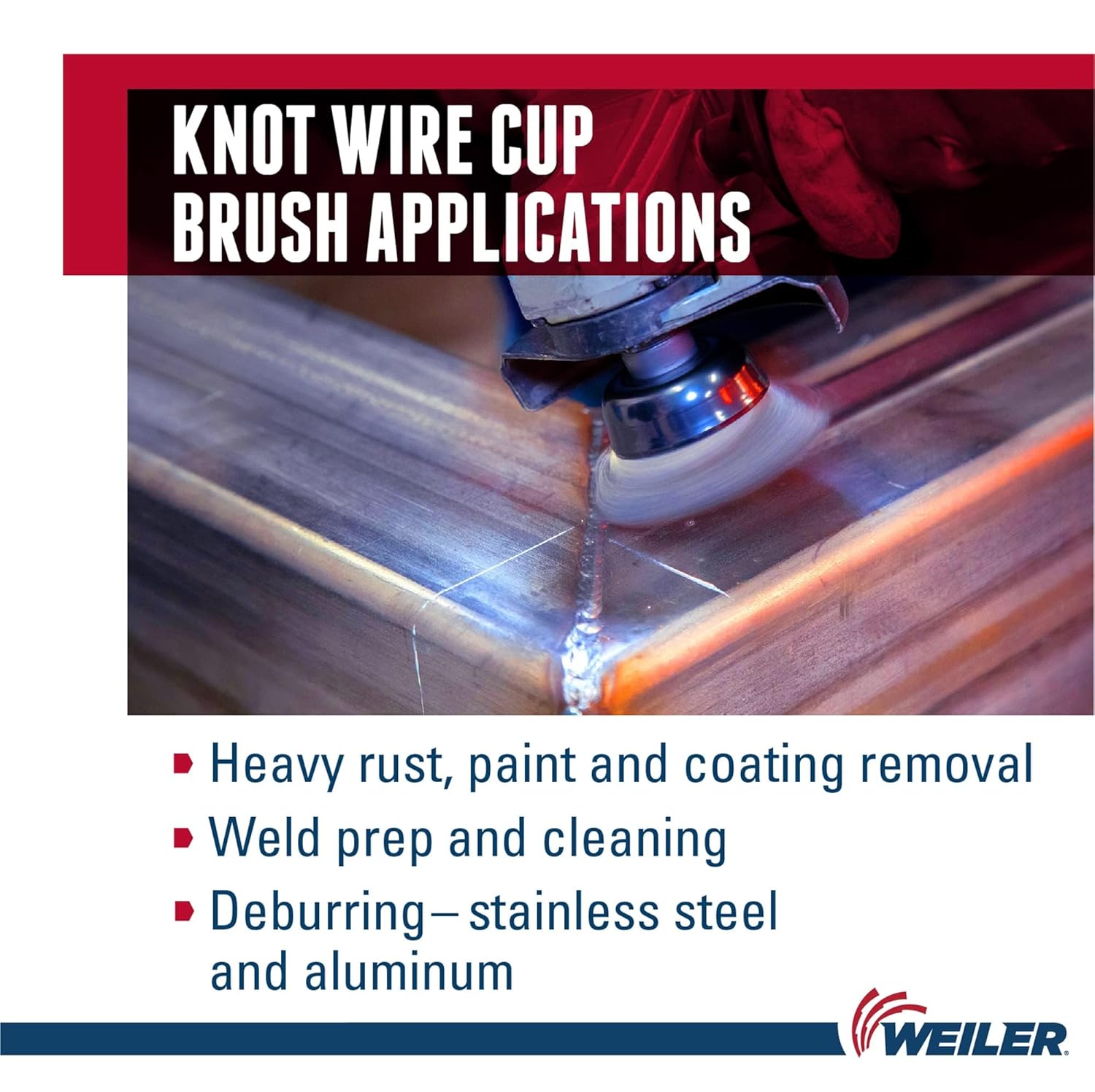 Weiler 13258 2-3/4" Single Row Knot Wire Cup Brush, .020" Stainless Steel Fill, 5/8"-11 UNC Nut, Made in the USA