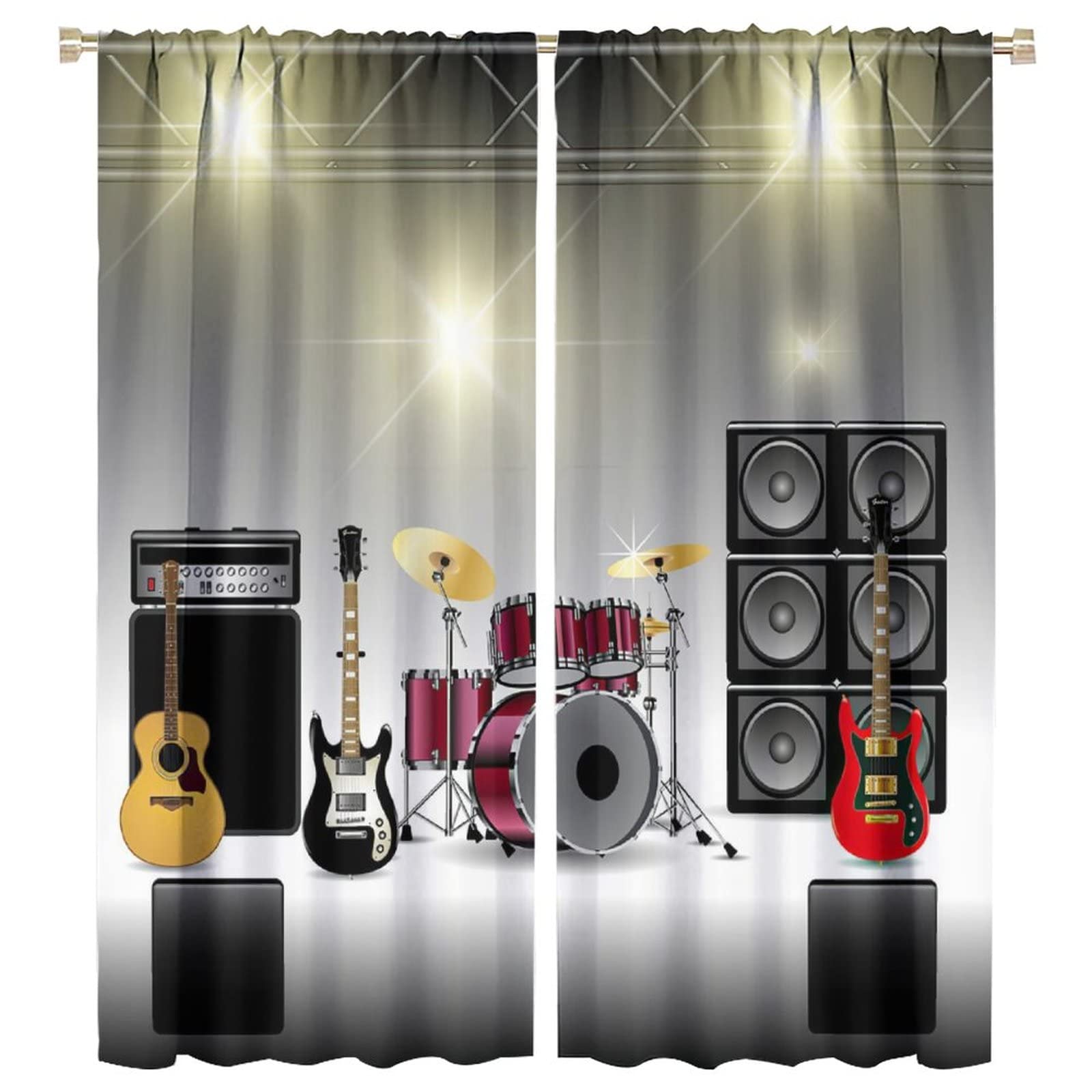 Rock Music Curtains for Living Room,Musical Instrument Curtain Guitar Blackout Rod Pocket Window Drapes for Teens Boys Bedroom Living Room W55xL63in