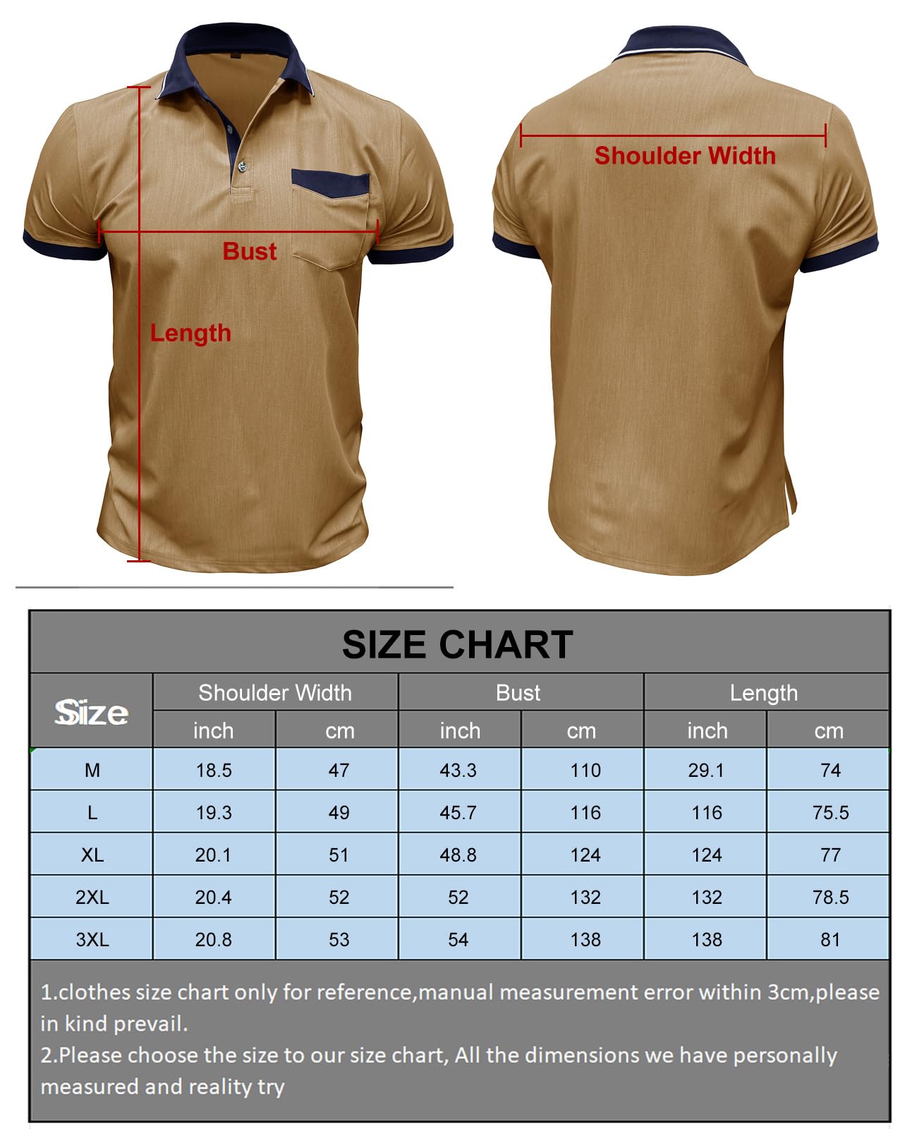 Suwangi Męska koszulka polo z krótkim rękawem, na czas wolny, na lato, kontrast modna, styl polo, klasyczny styl retro, z kieszenią