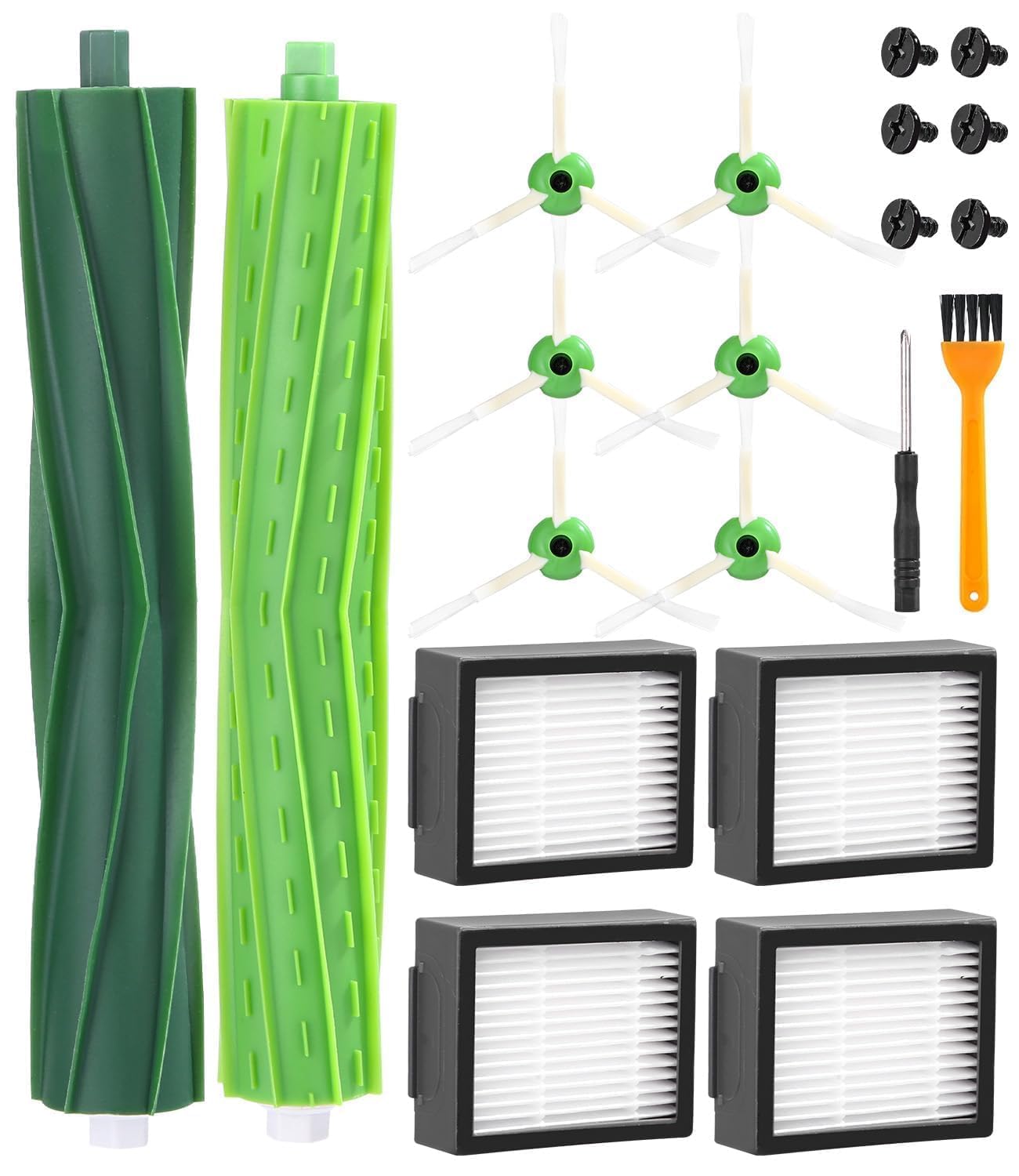 SOBEAU Accesorios Recambios para iRobot Roomba Series E/I/J, i7 i7+ i3 i3+ i4 i4+ i6 i6+ j7 j7+ i8 i8+ E5 E6 E7,Kit de Repuestos para Roomba Aspiradora,2 Cepillos de Goma,4 Filtro,6 Cepillos Laterale