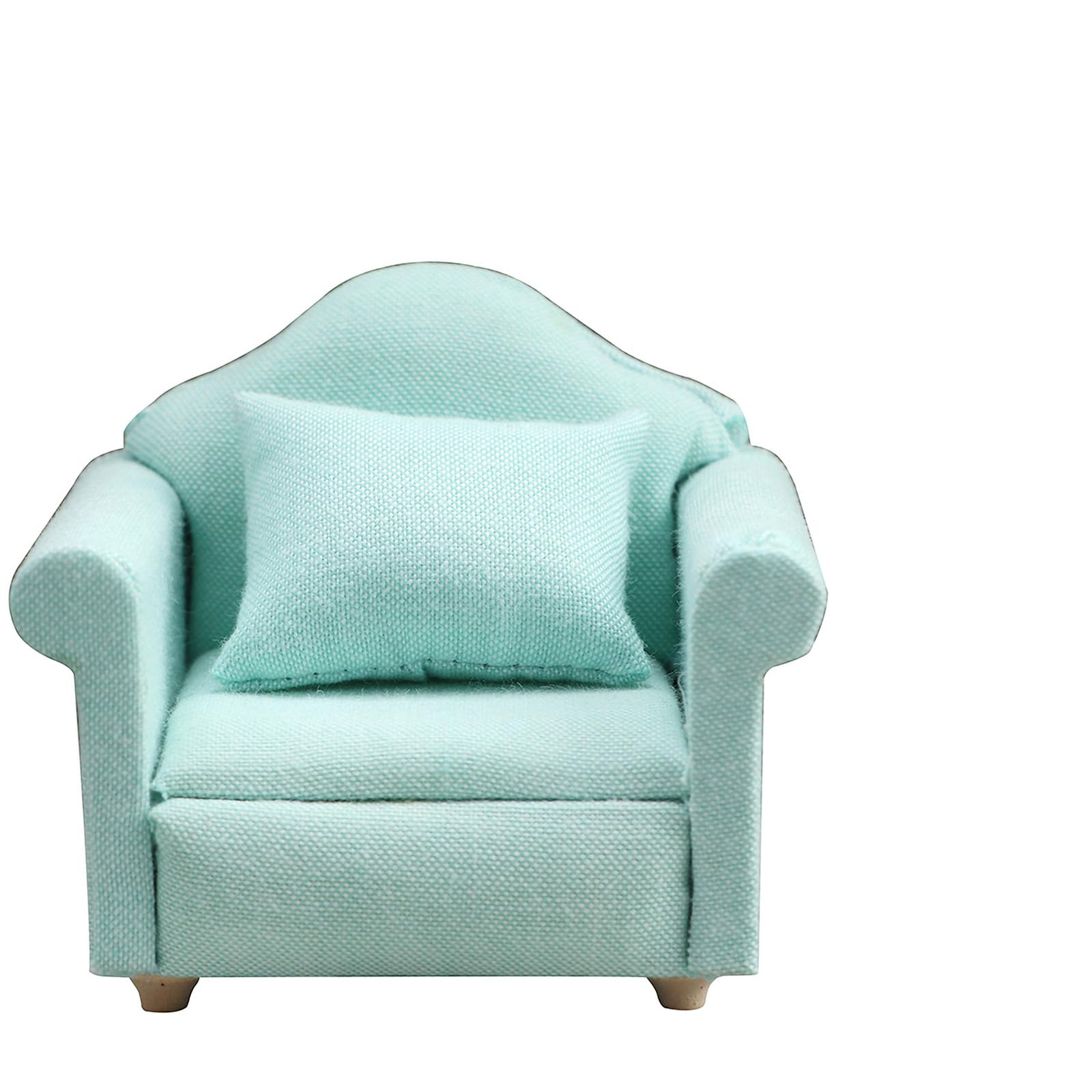 JVHLOV Miniature Dollhouse Armchair 1:12 – Mini Sofa with Pillow, Fabric Chair for Living Room Decoration, Dollhouse Furniture (Mint Green)