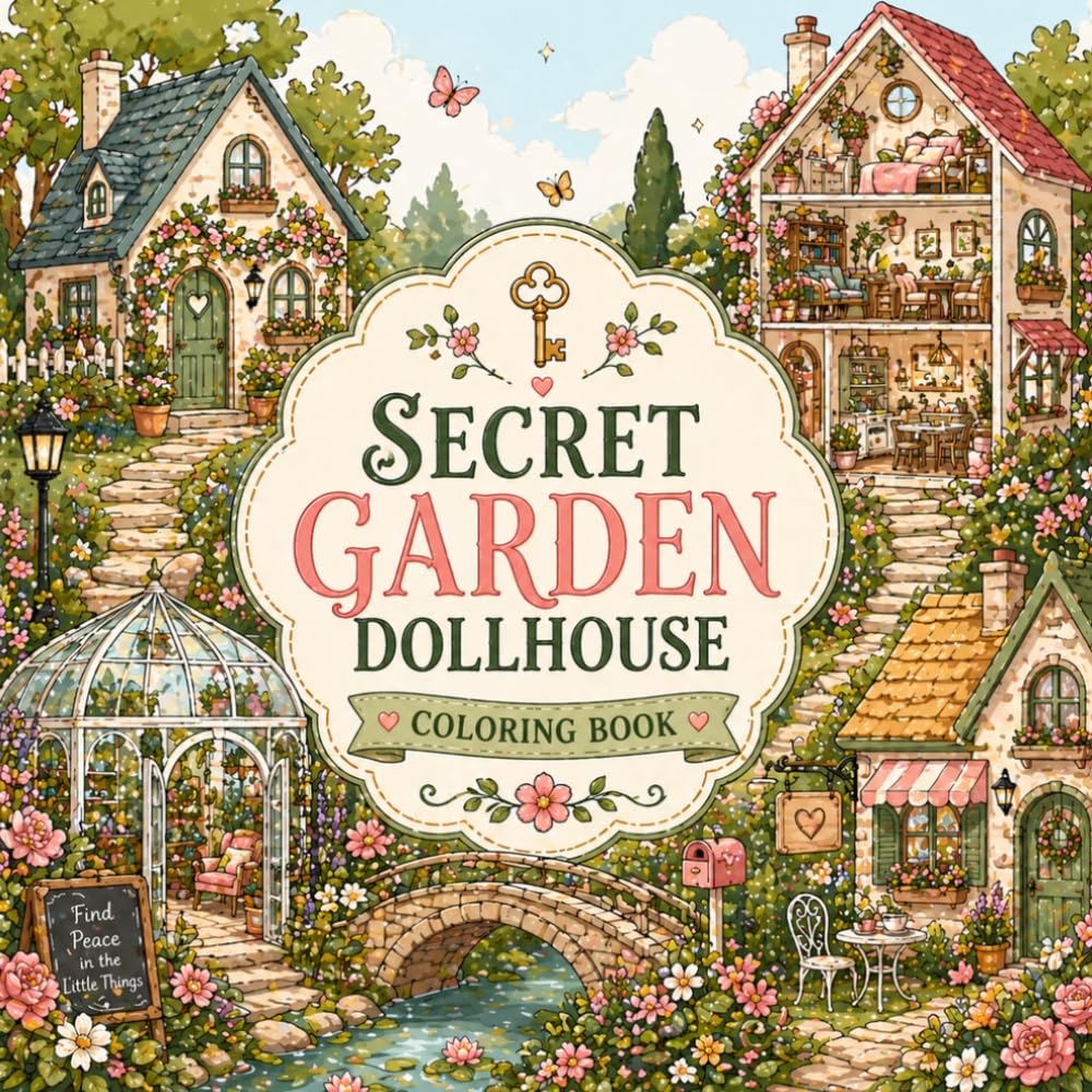Secret Garden Dollhouse Coloring Book: 50 Enchanted Miniature Rooms, Cozy Cottage Interiors and Whimsical Garden Scenes for Adults and Teens