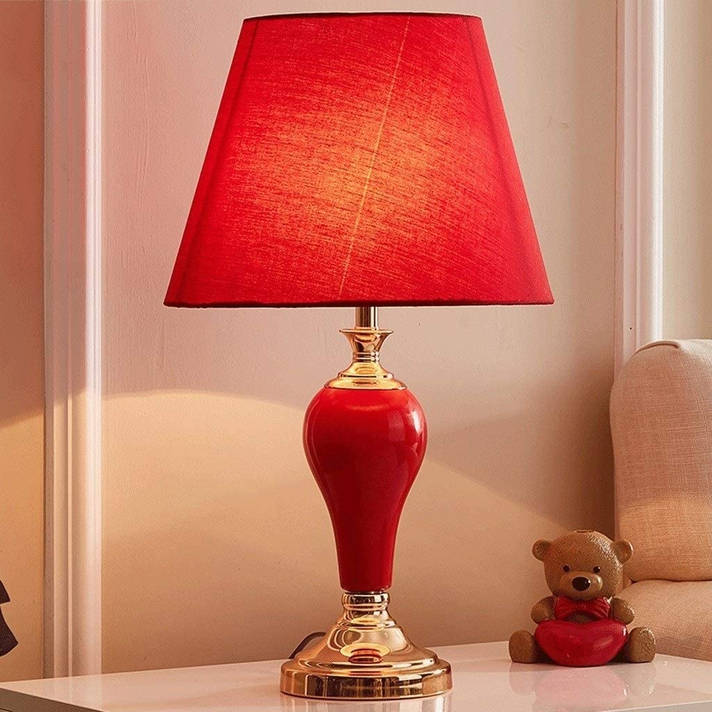 Nocna minimalistyczna czysta czerwona tkanina abażur szafka nocna sypialnia ślubna biurkowa lampy stołowa do salonu