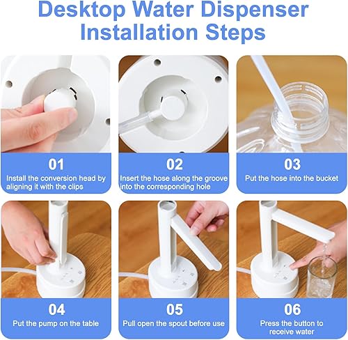 Miniatura 7 de Latedaux - Dispensador de botellas de agua eléctrica de escritorio de doble uso, de 5 galones, carga USB tipo C, bomba automática de botella de agua