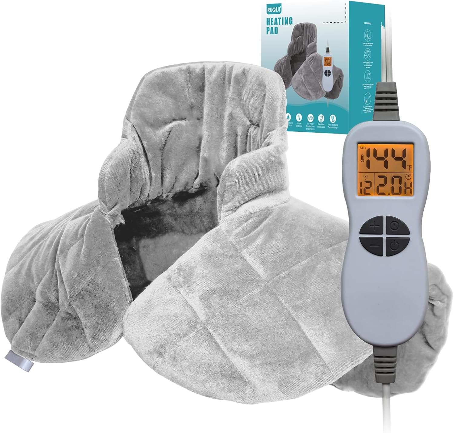 Ruqiji Neck&Shoulder&Back Heating Pad, Pain Relief for Back/Neck/Shoulders/Menstrual Pain, Christmas Gifts for Women Men Mom Dad (01-Light Gray, 19″ x 24″)