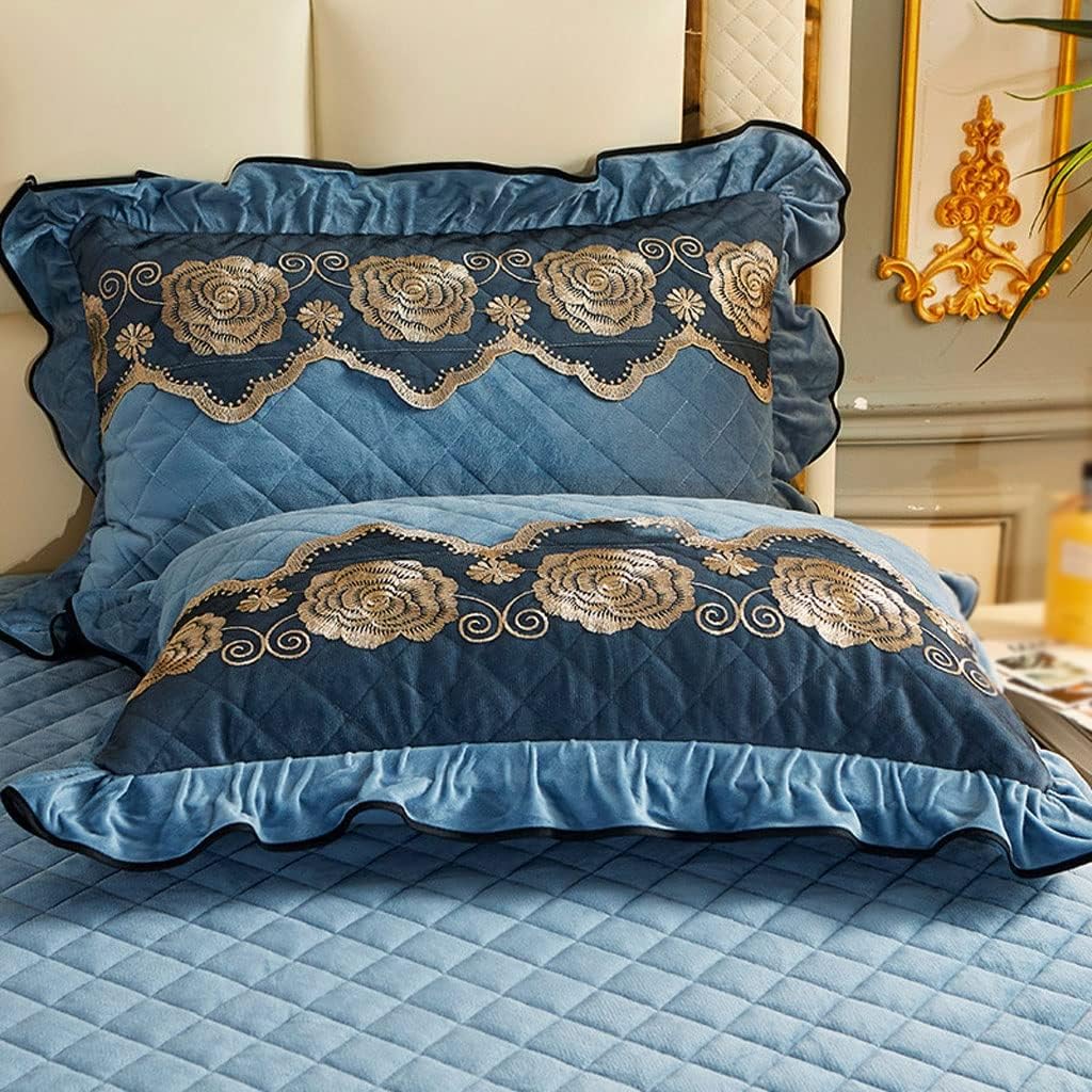 HBJWOV Quilted Velvet Pillow Cover Case Embroidered Lace European Solid Home Decor Rectangle Winter Warm Soft(D)