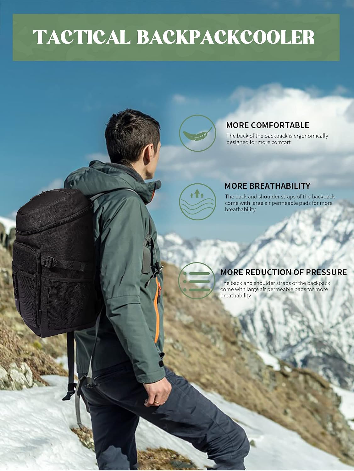 JOYHILL Backpack Cooler, Tactical Insulated Large Capacity Lunch Bag Suitable for Women Men Camping Hiking Picnics Beach