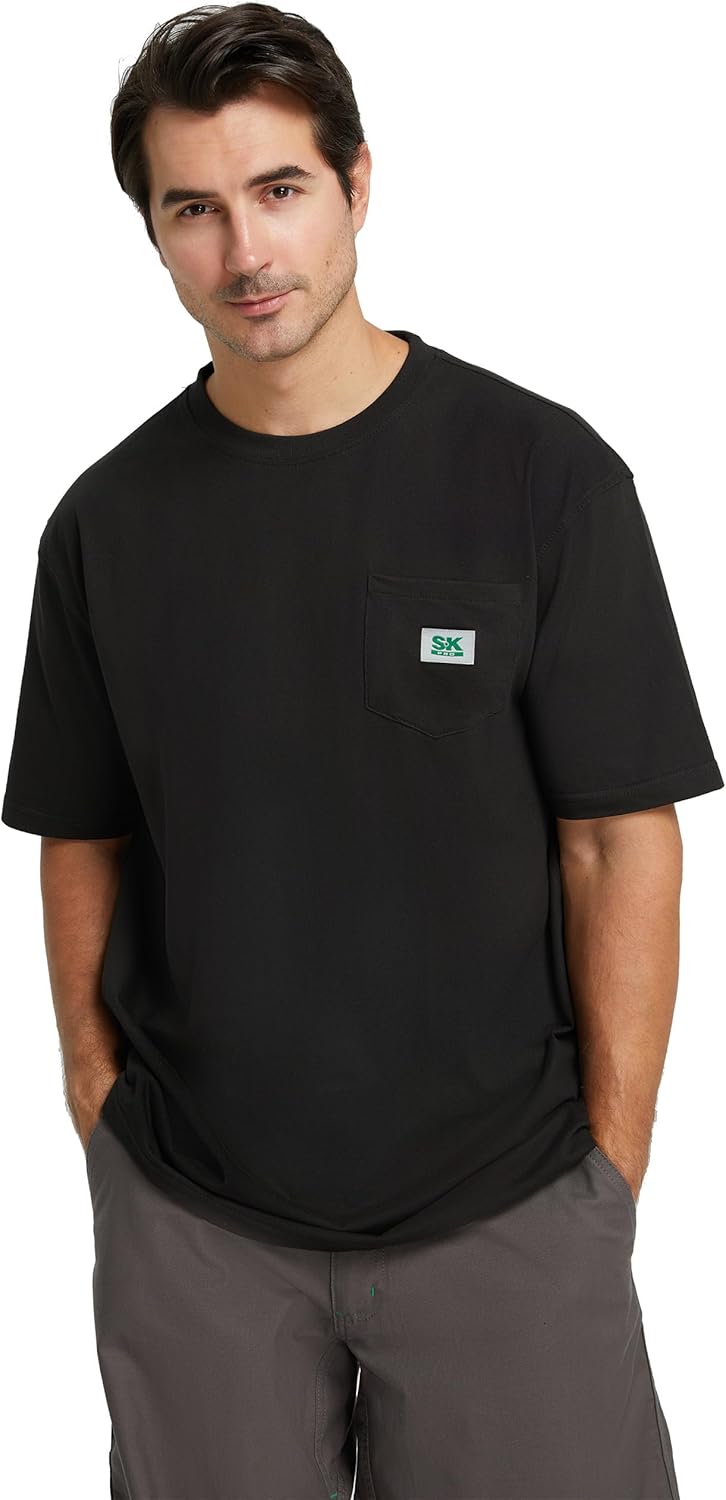 SKPRO Men's T-Shirt, Black Oversized T Shirts for Men, Crew Neck Work Shirt - Loose Fit Pocket T Shirts, Soft Casual Tee - Image 5