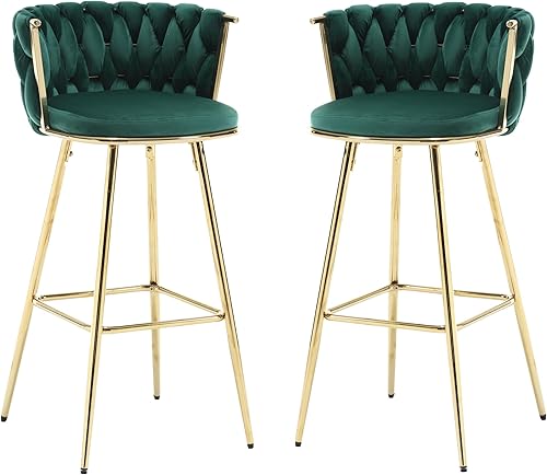 Miniatura 1 de Yibigox Taburetes de bar de 30 pulgadas de altura de mostrador, modernos taburetes de bar tapizados de terciopelo, silla de bar con respaldo tejido