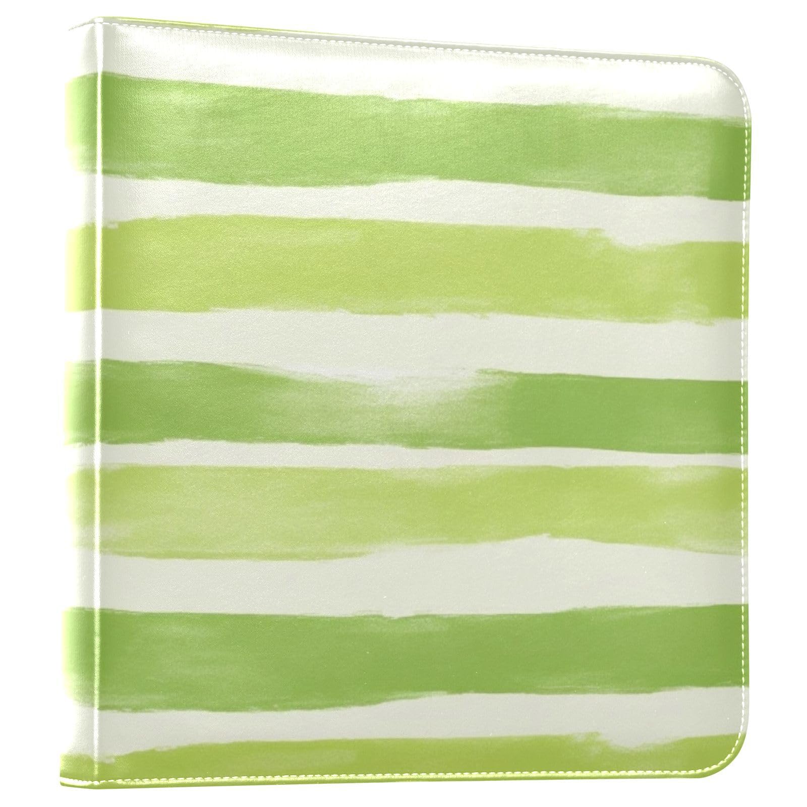 JIPONI Green&white Stripe Large Photo Album, DIY Leather Cover Scrapbook Albums for 4x6 5x7 6x8 Pictures, Self Adhesive Memory Book for Wedding, Baby, Family