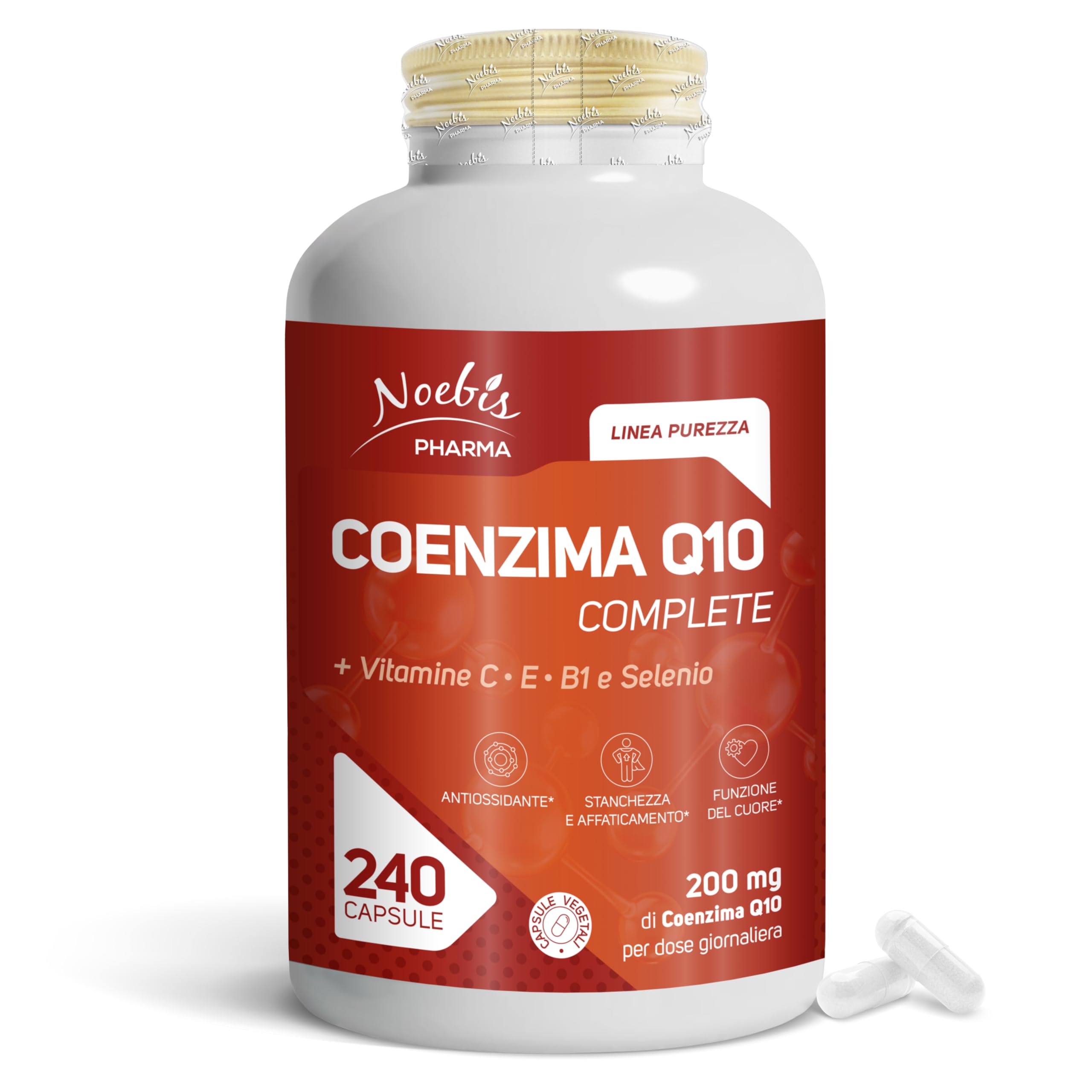Noebis Pharma Coenzima Q10 Complete 200 mg per Dose – 480 Capsule Vegetali (2 x 240) con Vitamine C, E, B1 e Selenio – Confezione Doppia