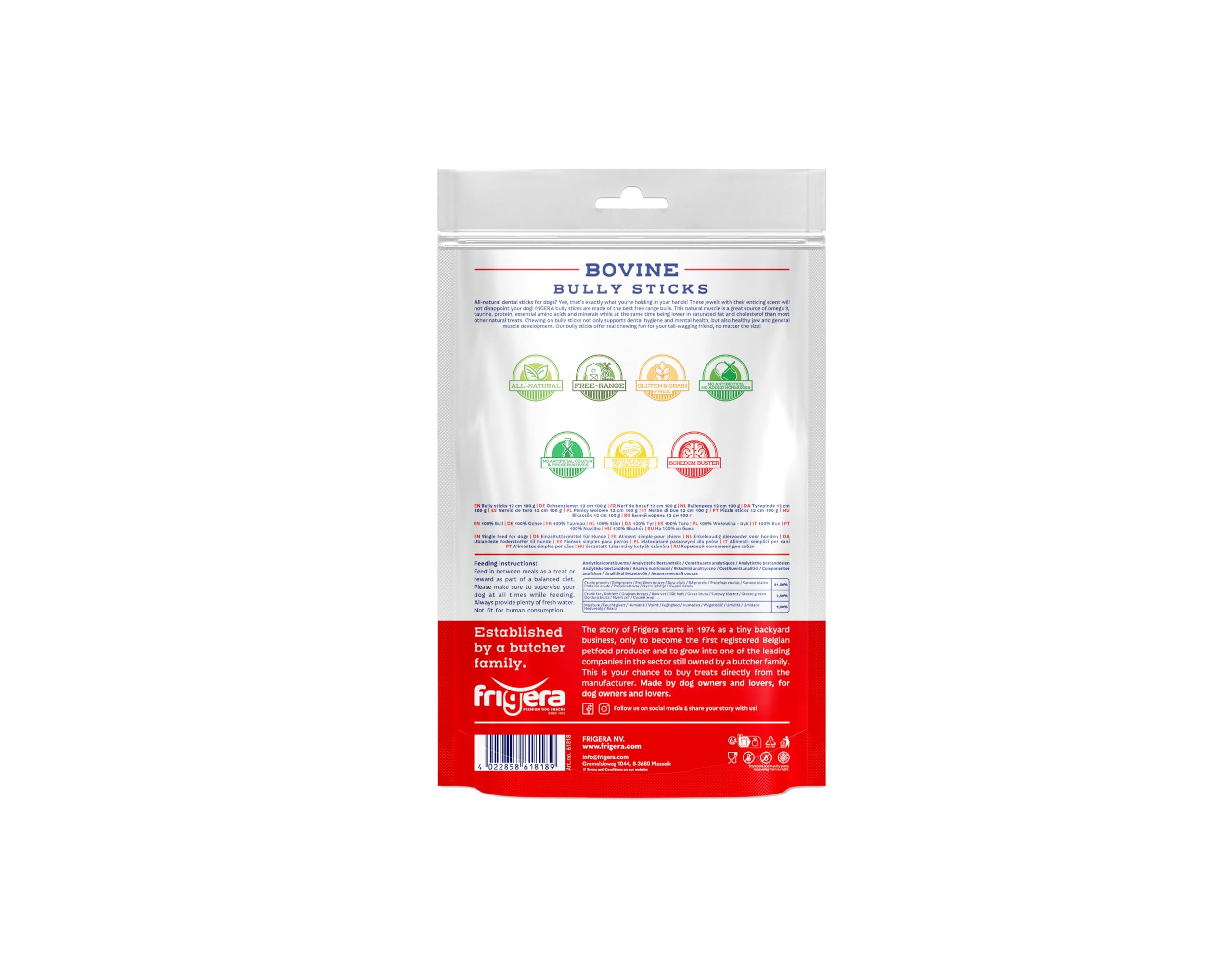 Frigera Cucciolo di bue, 12 cm, 100 g, naturale e ricco di proteine, per cani, senza glutine e cereali, snack per cani di alta qualità senza additivi