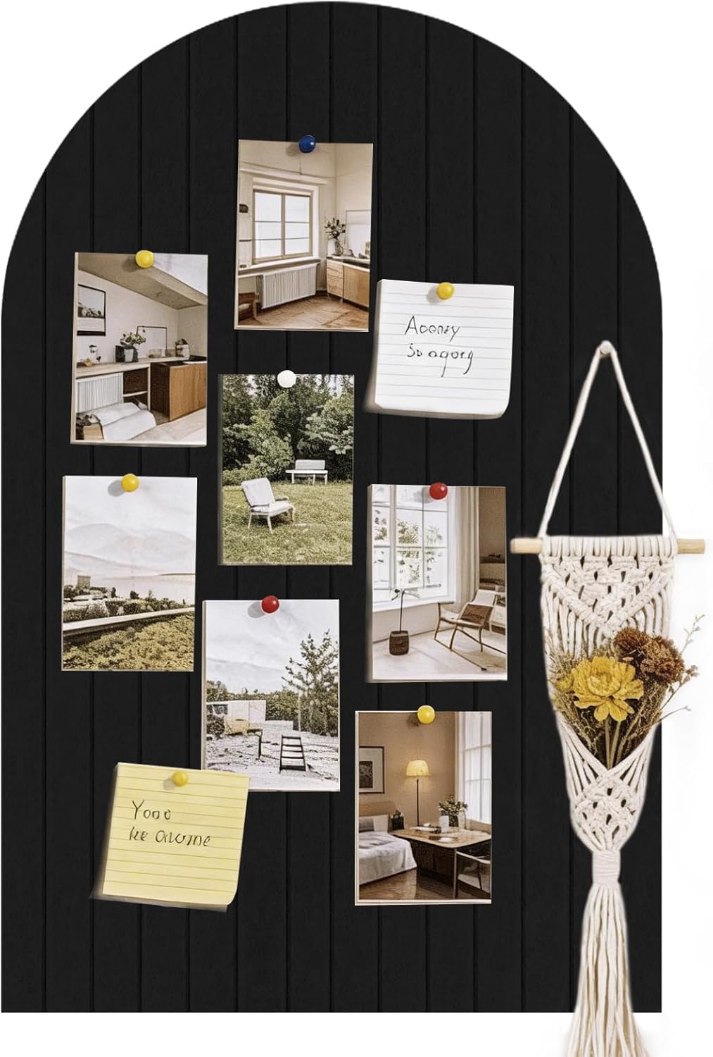 Arched Felt Bulletin Board Black Stylish Perfectly 35 x 24 Inches Cork Board Alternative for Office Wall Decor 6 Customizable Adhesive Tiles with Pins Bulletin Boards for Display Photos