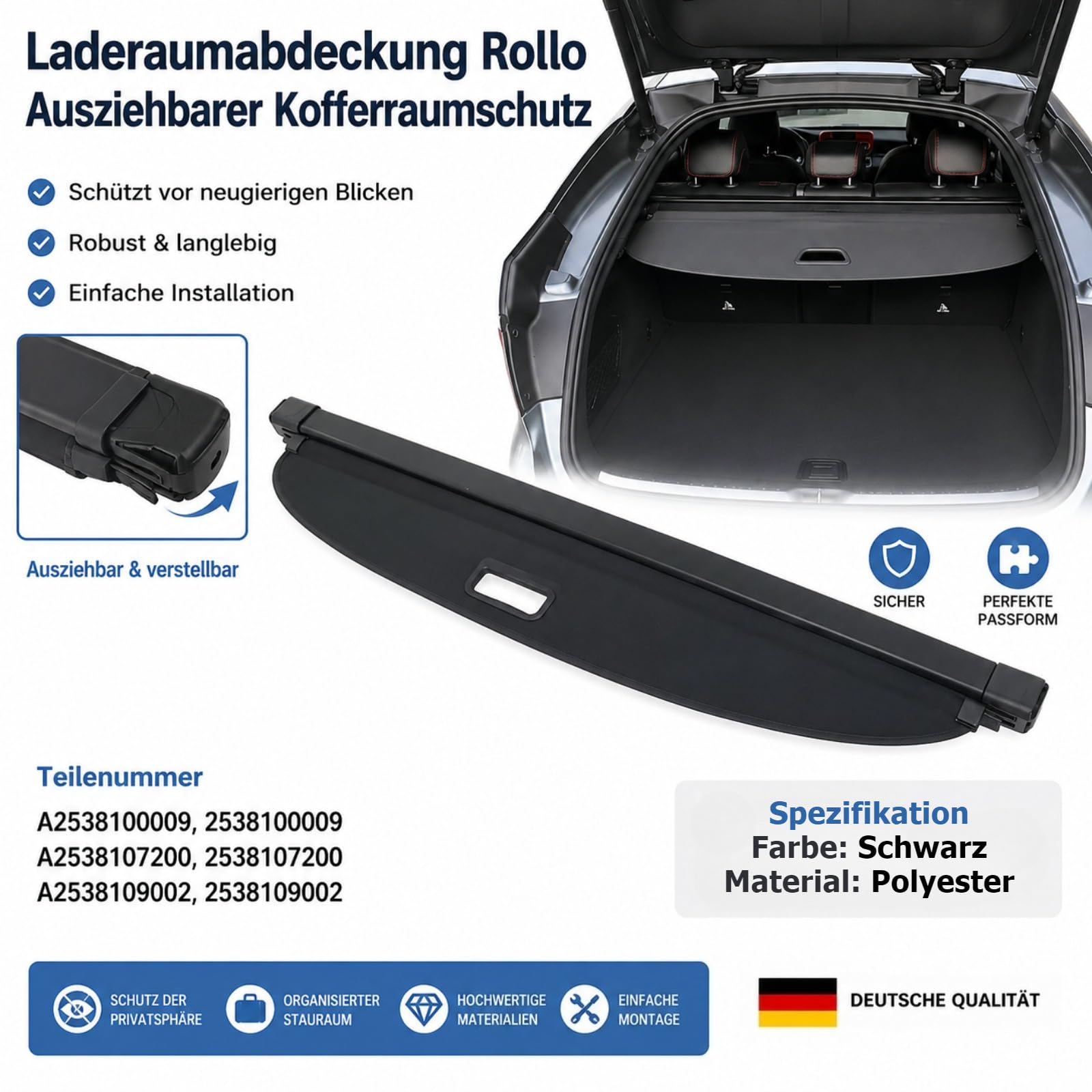 Laderaumabdeckung Rollo Ausziehbarer Kofferraumschutz Kompatibel mit Mercedes-Benz GLC X253 2015-2022 2538100009 2538107200 2538109002 A2538100009 A2538107200 A2538109002