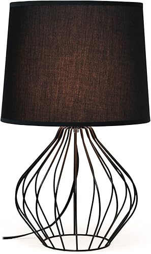 Miniatura 2 de Simple Designs LT2086-BOB Lámpara de mesita de noche ahuecada con cable geométrico, base negra y pantalla