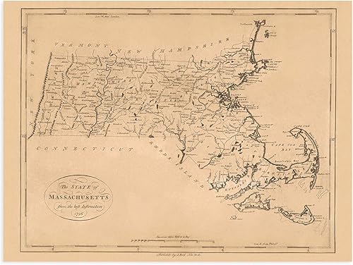 Miniatura 7 de HISTORIX Mapa vintage de 1796 de Massachusetts - Mapa vintage de Massachusetts - Mapa de pared de Massachusetts - Mapa de pared de Massachusetts -