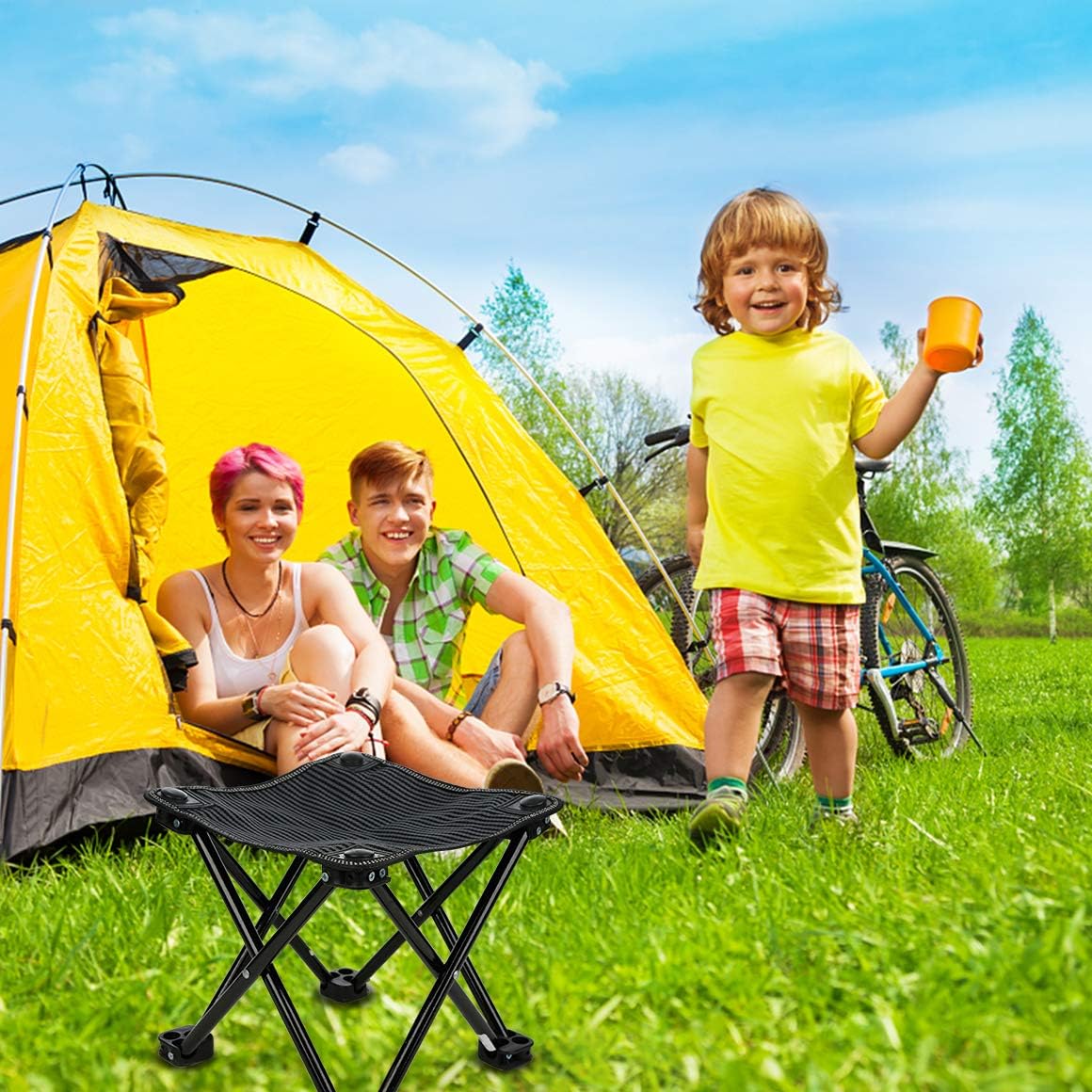 Mini Folding Stool Portable Camping Chair Foldable Fishing Stool Gardening Hiking Beach Small Seat Oxford Cloth with Carry Bag 10 inch : Home & Kitchen