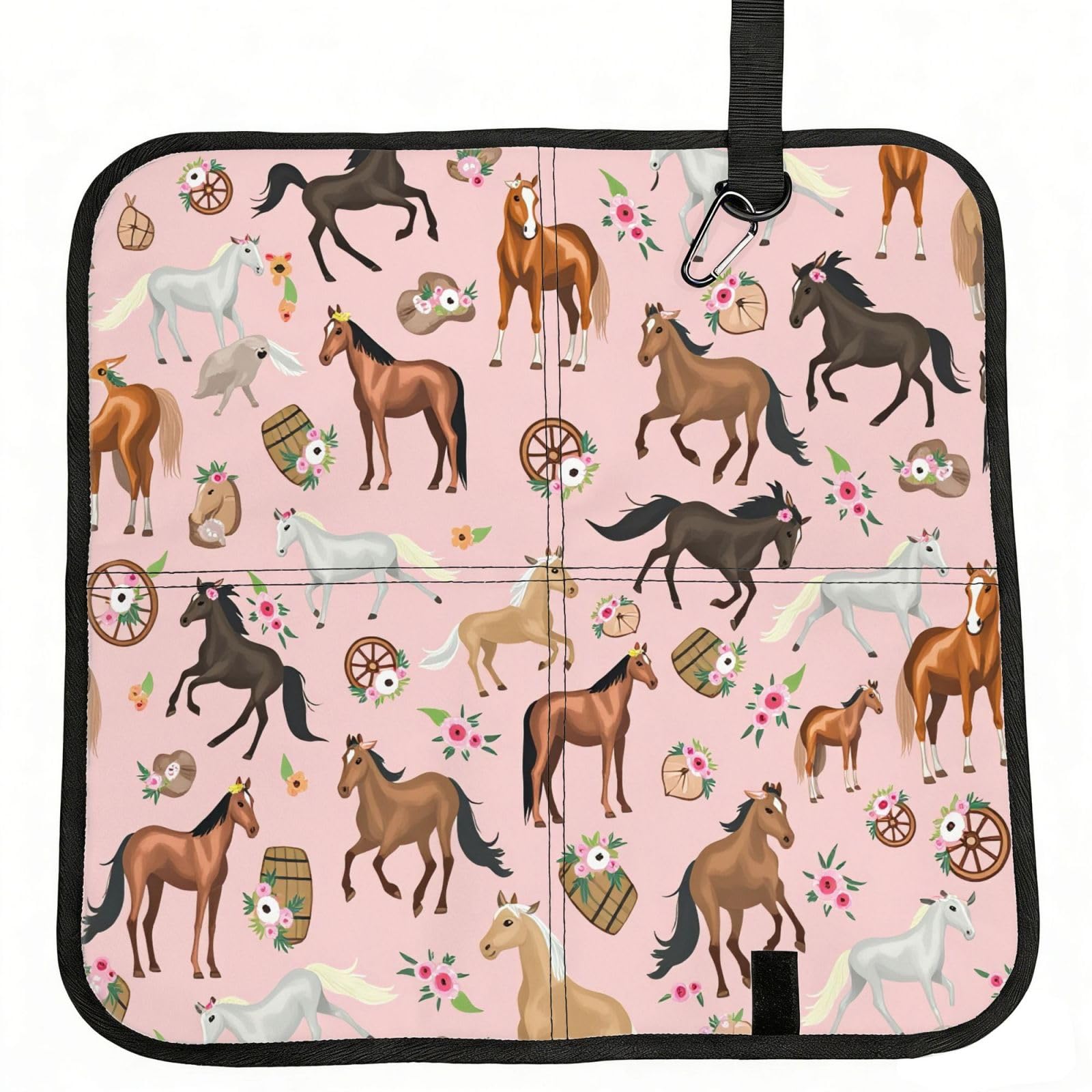 SDEGTHO With Horses Print Padded Seat Pad Folding Cushion Waterproof Bench Mat Portable Outdoor Rest Mat 15.8"