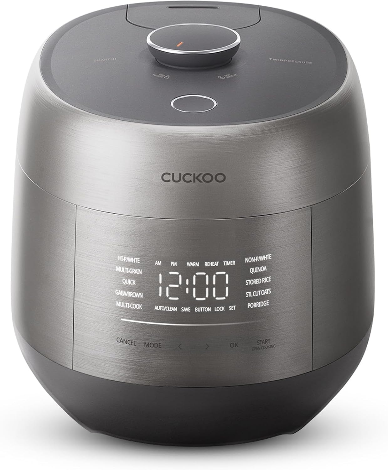CUCKOO Twin Pressure Rice Cooker 6-Cup Uncooked / 12-Cup Cooked with Induction Heating Technology, Silent Pressure System, Open Cooking Mode, Dynamic Display, Eco Inner Pot, Gray (CRP-PHTR0609FS)