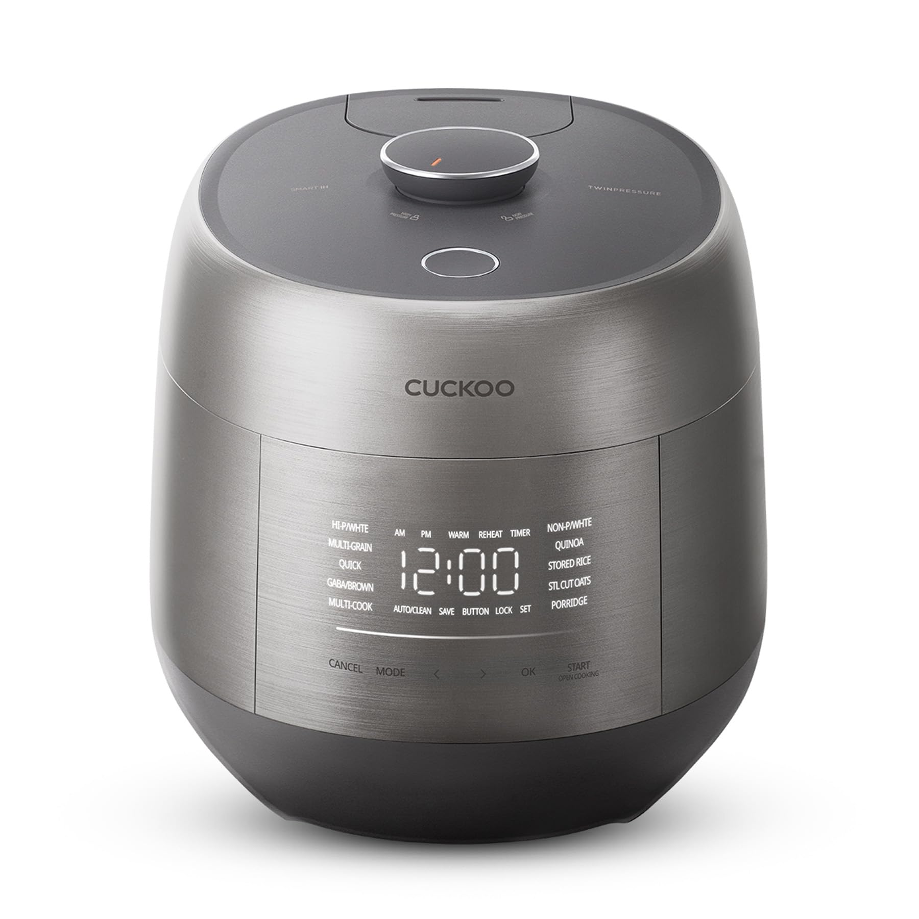 CUCKOO Twin Pressure Rice Cooker 6-Cup Uncooked / 12-Cup Cooked with Induction Heating Technology, Silent Pressure System, Open Cooking Mode, Dynamic Display, Eco Inner Pot, Gray (CRP-PHTR0609FS)