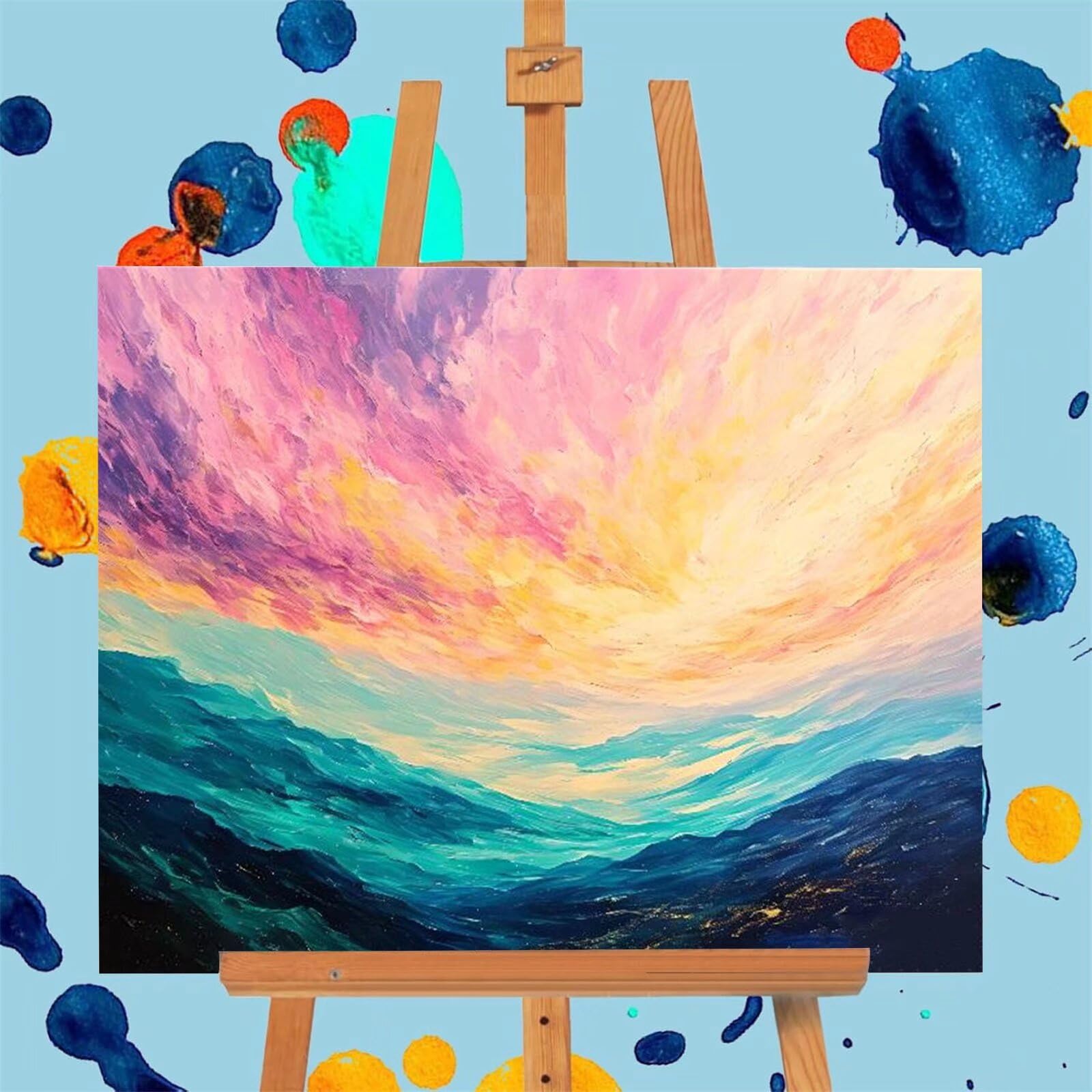 Kit de Pintura por Números, Color Cielo Pintar por Numeros Adultos, DIY Paint By Numbers Kit Pintura Niños, con Pinceles y Pinturas Acrilicos, Lienzos para Pintar Pinturas (Sin Marco) 80x110cm M-32