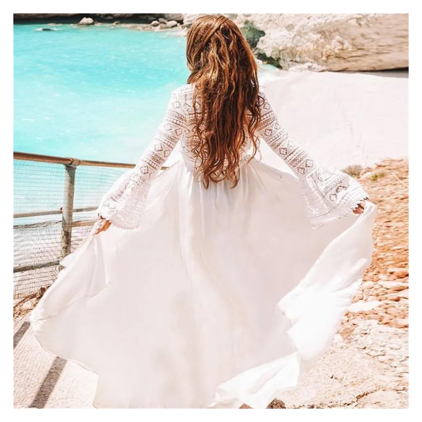 Robe De Plage Femme Maillot de Bain Kimono Long en Dentelle Transparente for Femme, Cache-Maillot noué sur Le Devant, vêtements de Plage