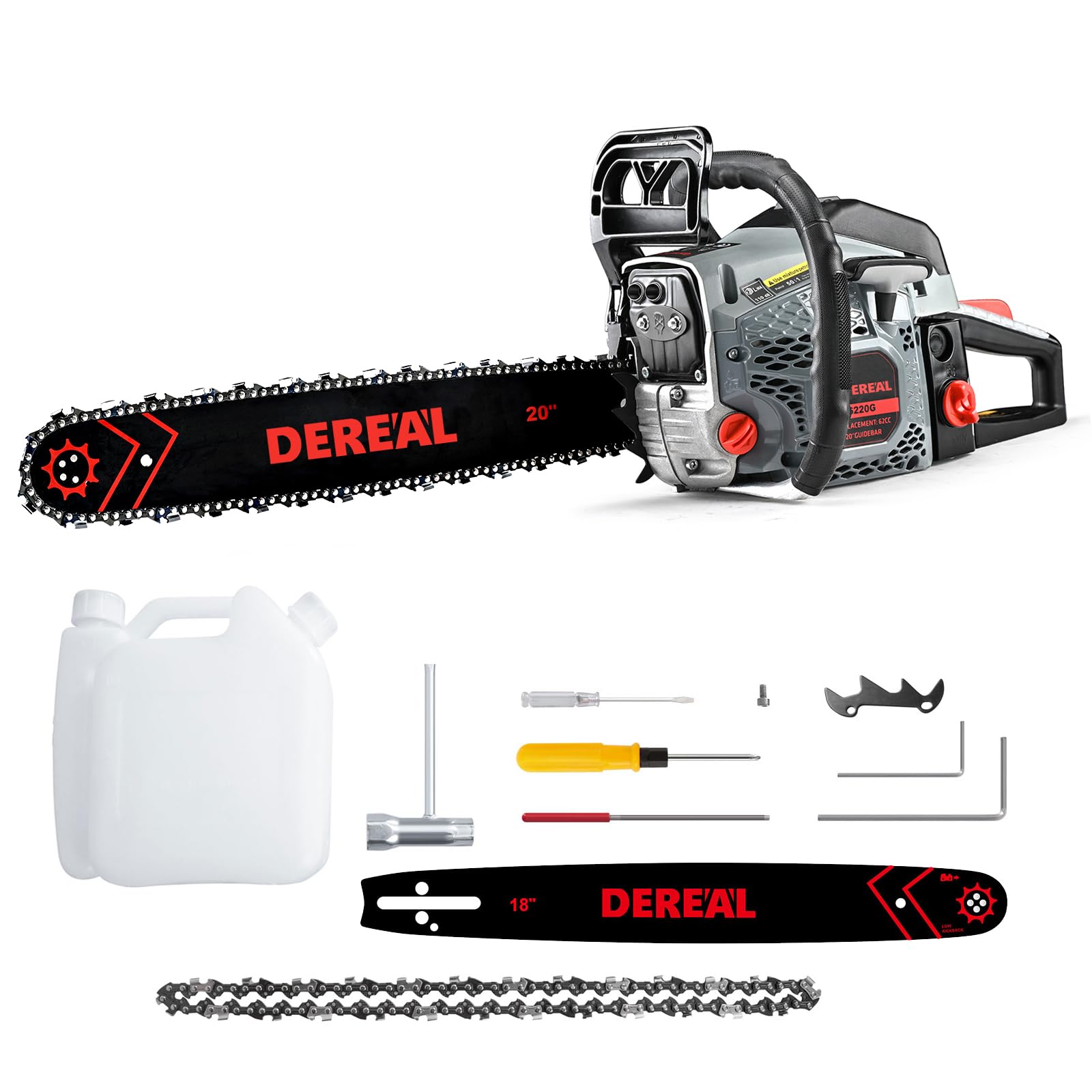 Gas Chainsaws 62CC 20 Inch 18Inch Petrol Handheld Cordless Chainsaw 3.4HP 2 Stroke Engine Gas Powered Chainsaw for Cutting Wood Outdoor Garden Farm
