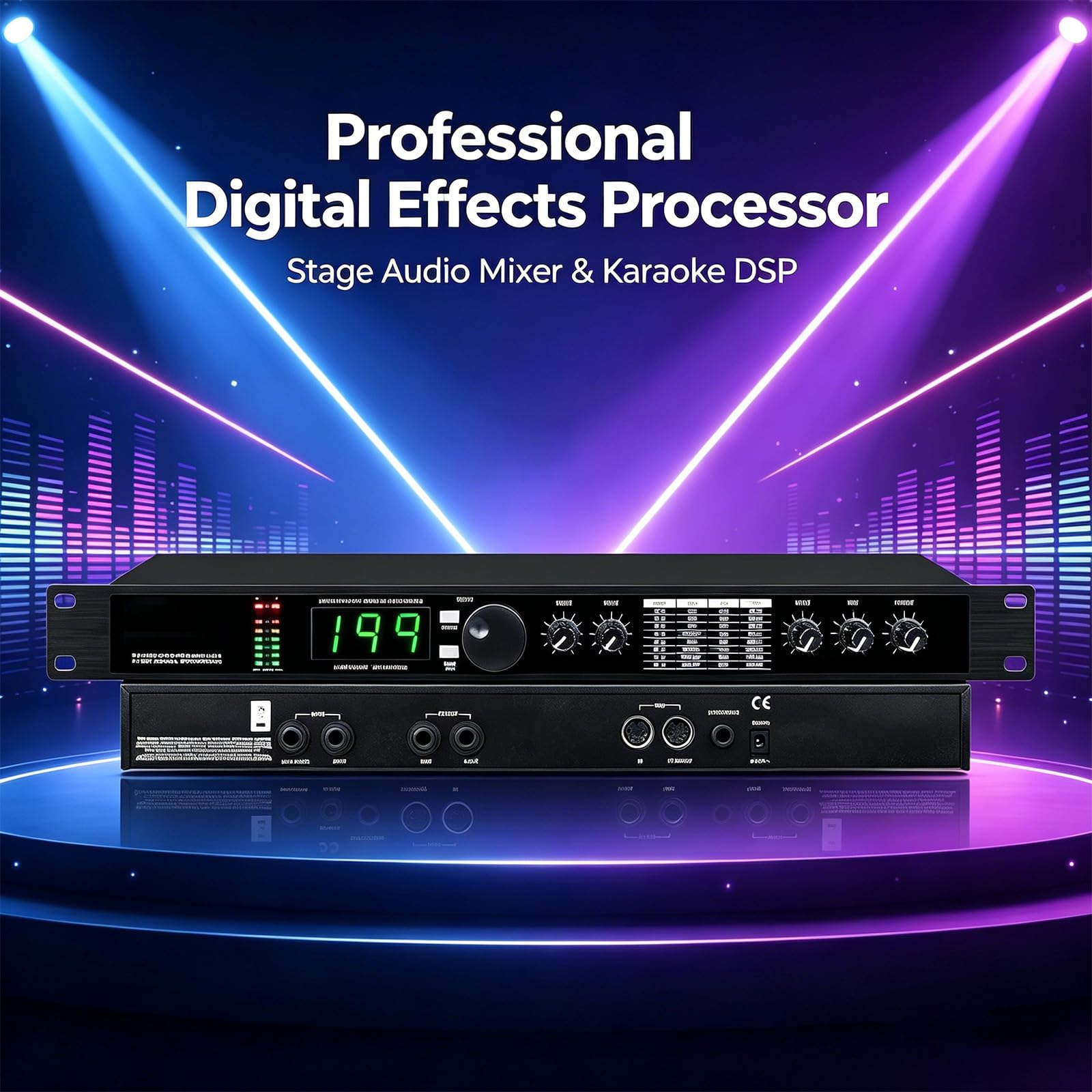 COYEUX Procesador Dsp Profesional De Efectos Múltiples Digitales, Ecualizador De Audio con Reverberación Y 99 Programas Predefinidos, Procesador De Señal Programable De Doble Canal Y 24 bits para