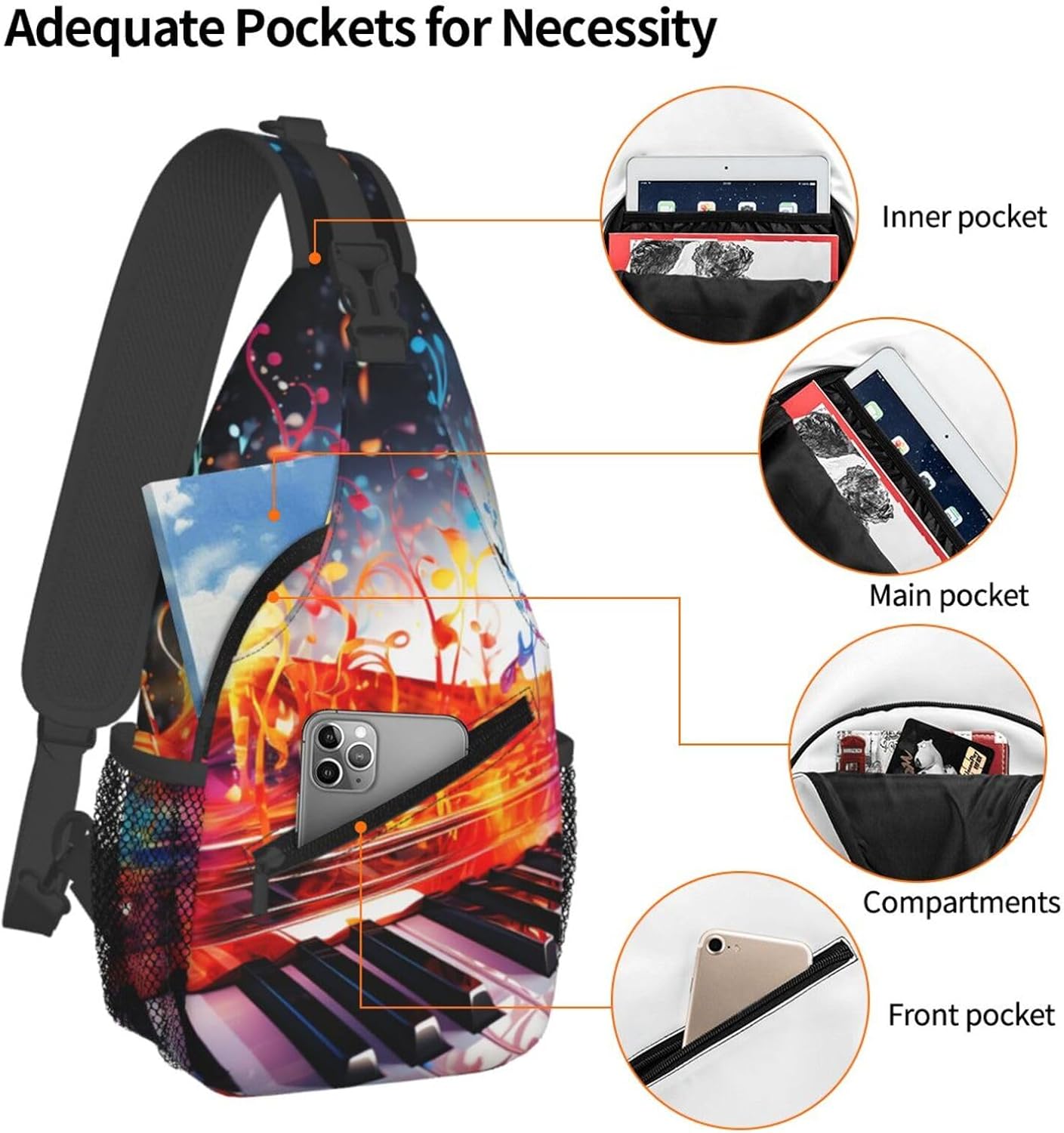 Colorful Piano Keyboard Music Note Sling Bag for Men Women Crossbody Bag image 4