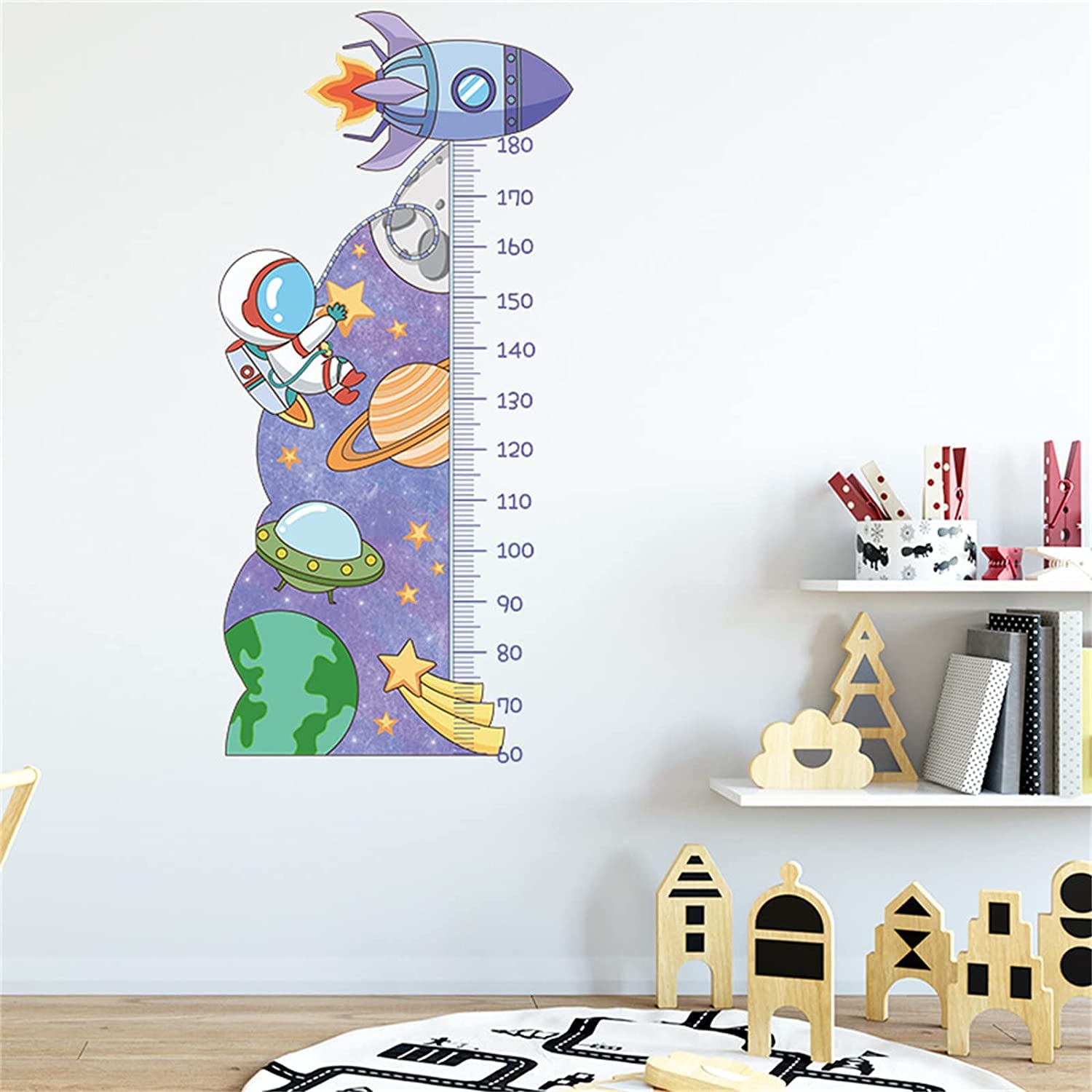 Azonee Kids Height Growth Chart Wall Stickers, Outer Space Wall Decals, Astronaut Kids Measuring Ruler Wallpaper Decals, Wall Art Decoration, Peel and Stick for Kids Living Room Bedroom Wall Decor