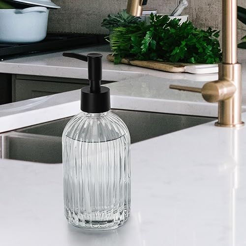 Miniatura 5 de Topsky Dispensador de jabón de vidrio con bomba de plástico, dispensador de jabón líquido de manos de 13.5 fl oz, bomba a prueba de óxido para