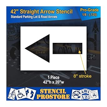 Pavement Stencils - 42 in - Straight Arrow Stencil - 42" x 20" - 1/8" 128 mil - Pro-Grade
