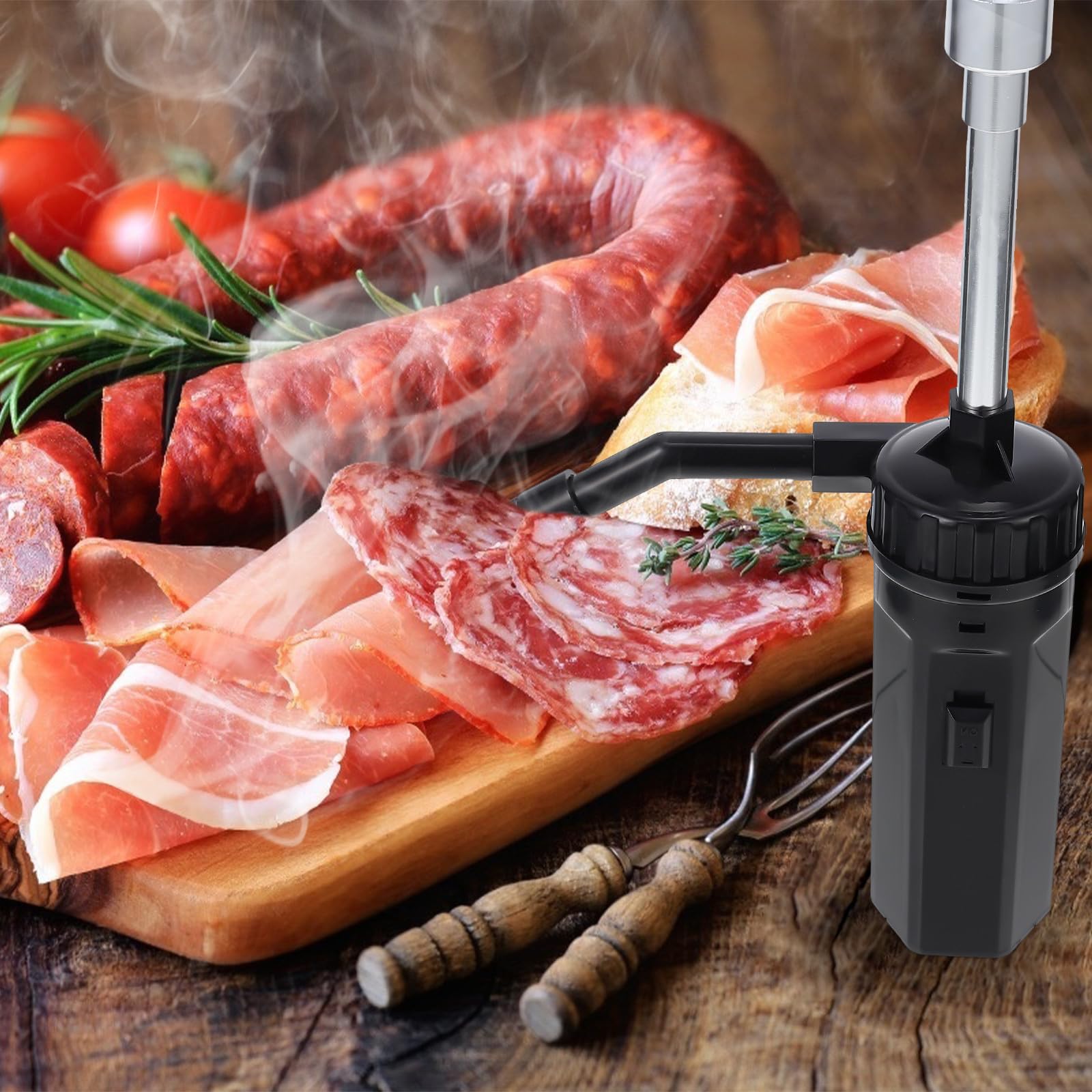 OSALADI Affumicatore Portatile per Alimenti in Acciaio Inox con Tubo di Prolunga, Affumicatore Alimentare Sicuro per Cucina Domestica e Picnic All’aperto, per Bistecche, Salmone e