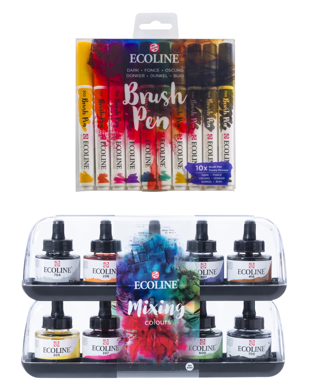 Ecoline Aquarell Komplett-Set – 10 Brush Pens + 10 Flüssigfarben (30 ml) | Perfekt für Handlettering, Illustration & kreative Projekte