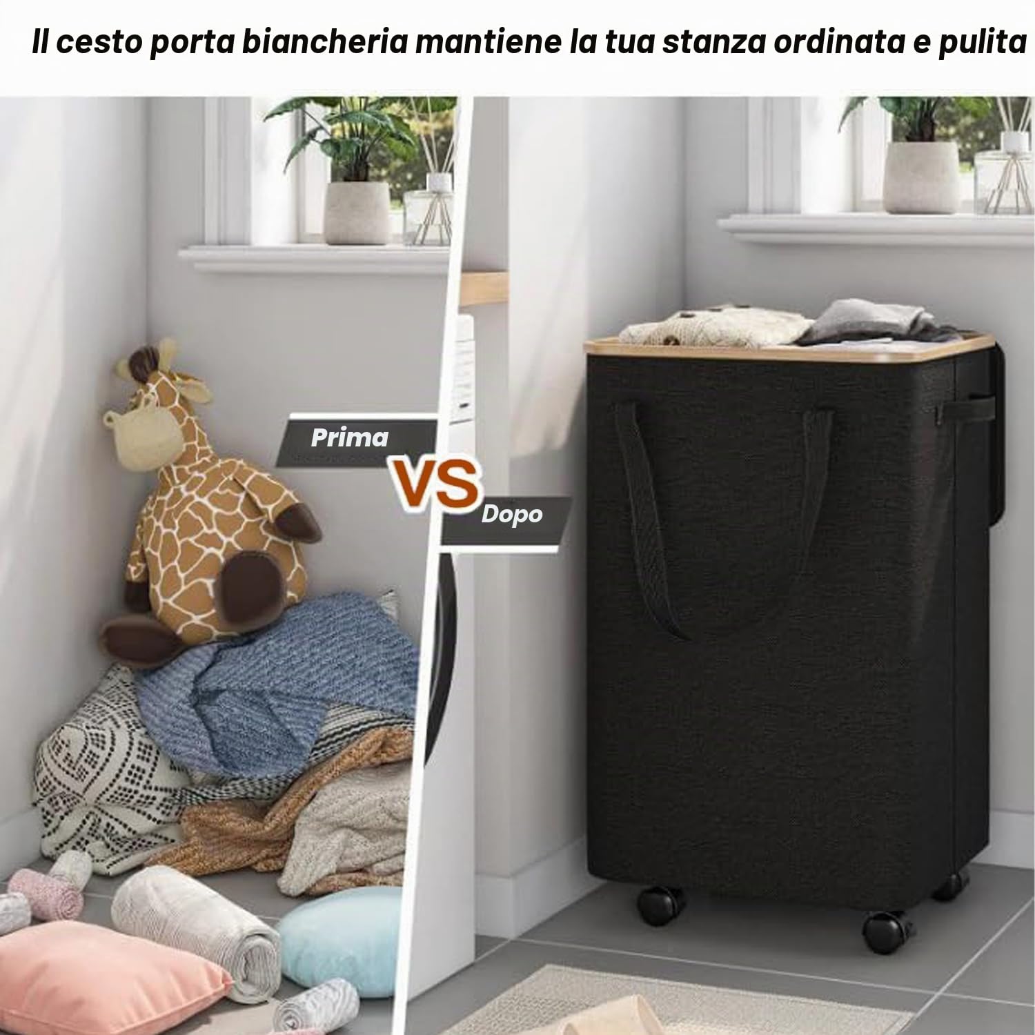 Cesto Portabiancheria con Coperchio,Cesto Biancheria Sporca con Ruote,Cesta per il Bucato Pieghevole e Borsa Rimovibile per Camera da Letto,Bagno,Lavanderia