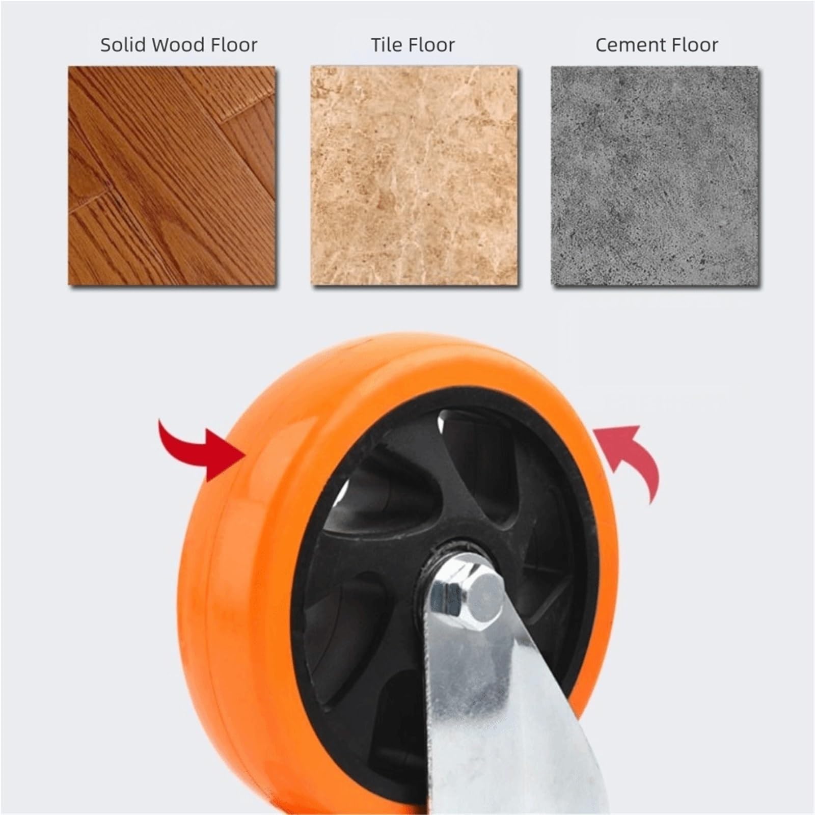 Ruote Girevoli Da 3 "/ 4" / 5 '' PVC Blackheart Orange Face Ruote for Mobili Freni A Doppio Asse Ruote Industriali Scaffale Da Tavolo