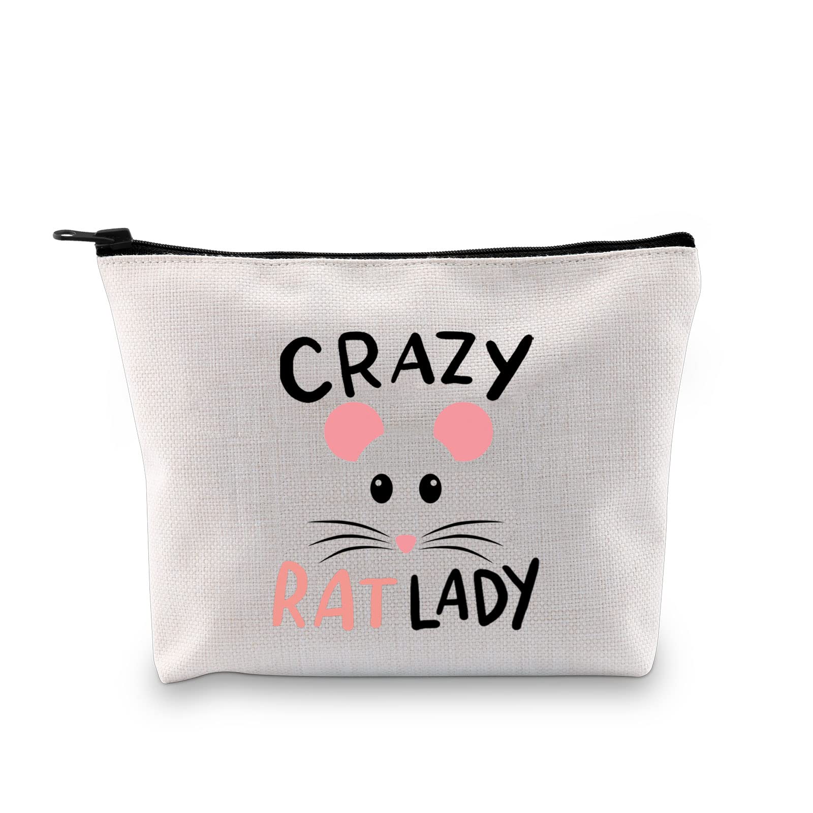 VAMSIIRat Makeup Bag Rat Lover Gifts for Women Funny Rat Gifts Rat Mom Gifts Crazy Rat Lady Cosmetic Bag, Crazy Rat Lady