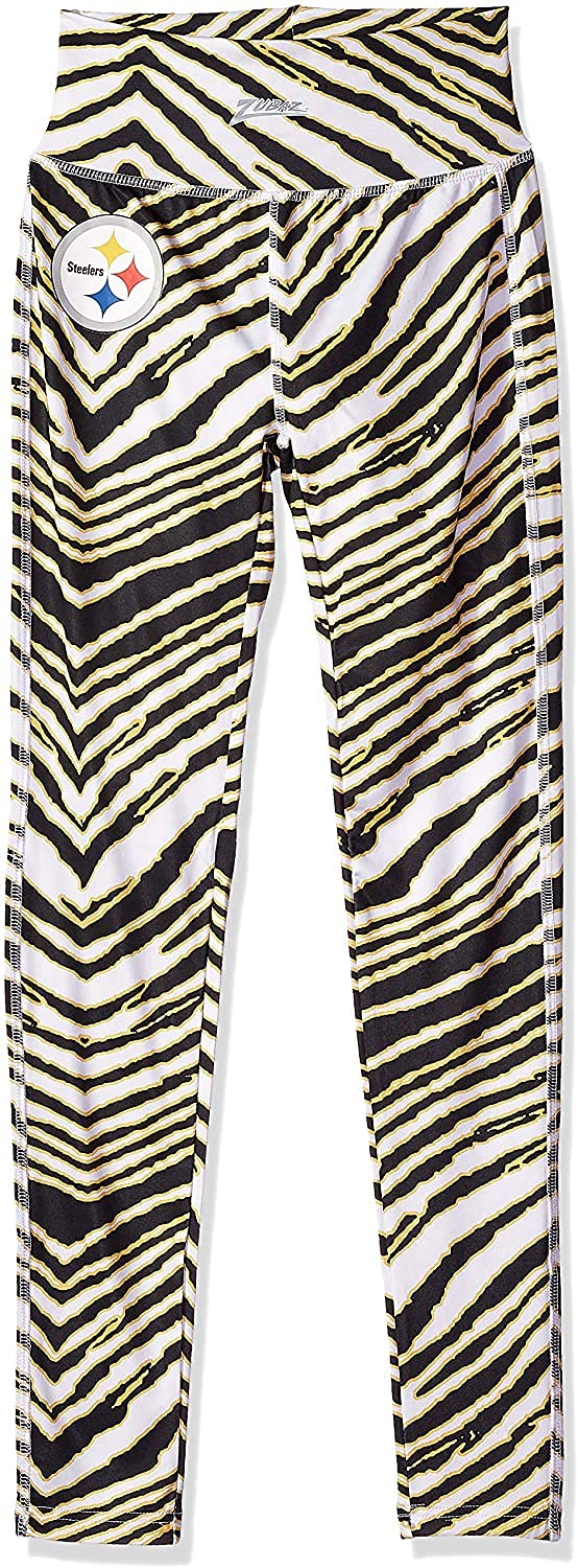 Zubaz NFL Women's Zebra Legging, Pittsburgh Steelers, Large
