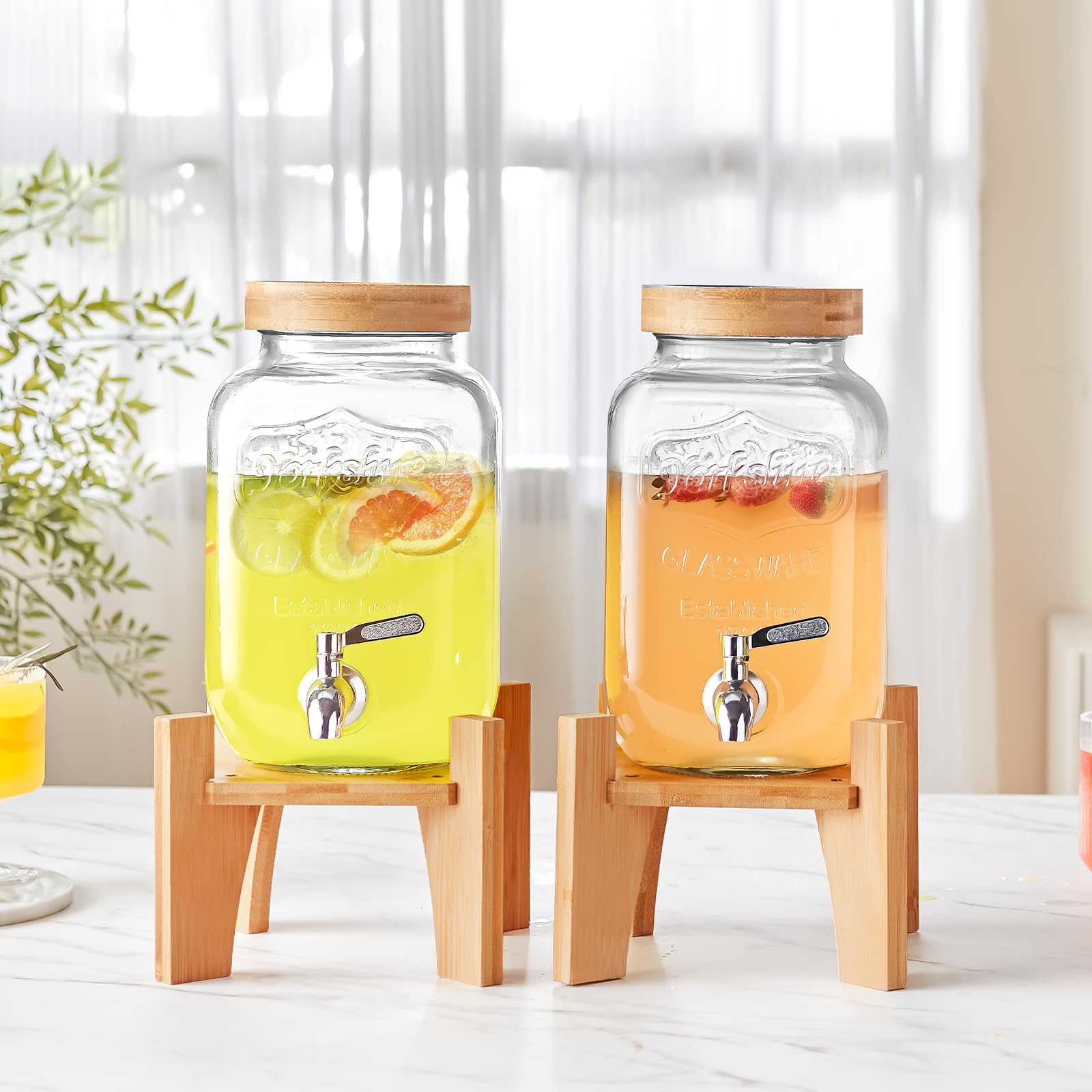 VEVOR Dispensador de Bebidas de 3,8 Litros para Fiestas, Dispensador de Jugo de Vidrio con Soporte, Espiga de Acero Inoxidable, Dispensador de Agua de Jugo de Limonada de Té Helado 244 x 150 x 150 mm — view 9