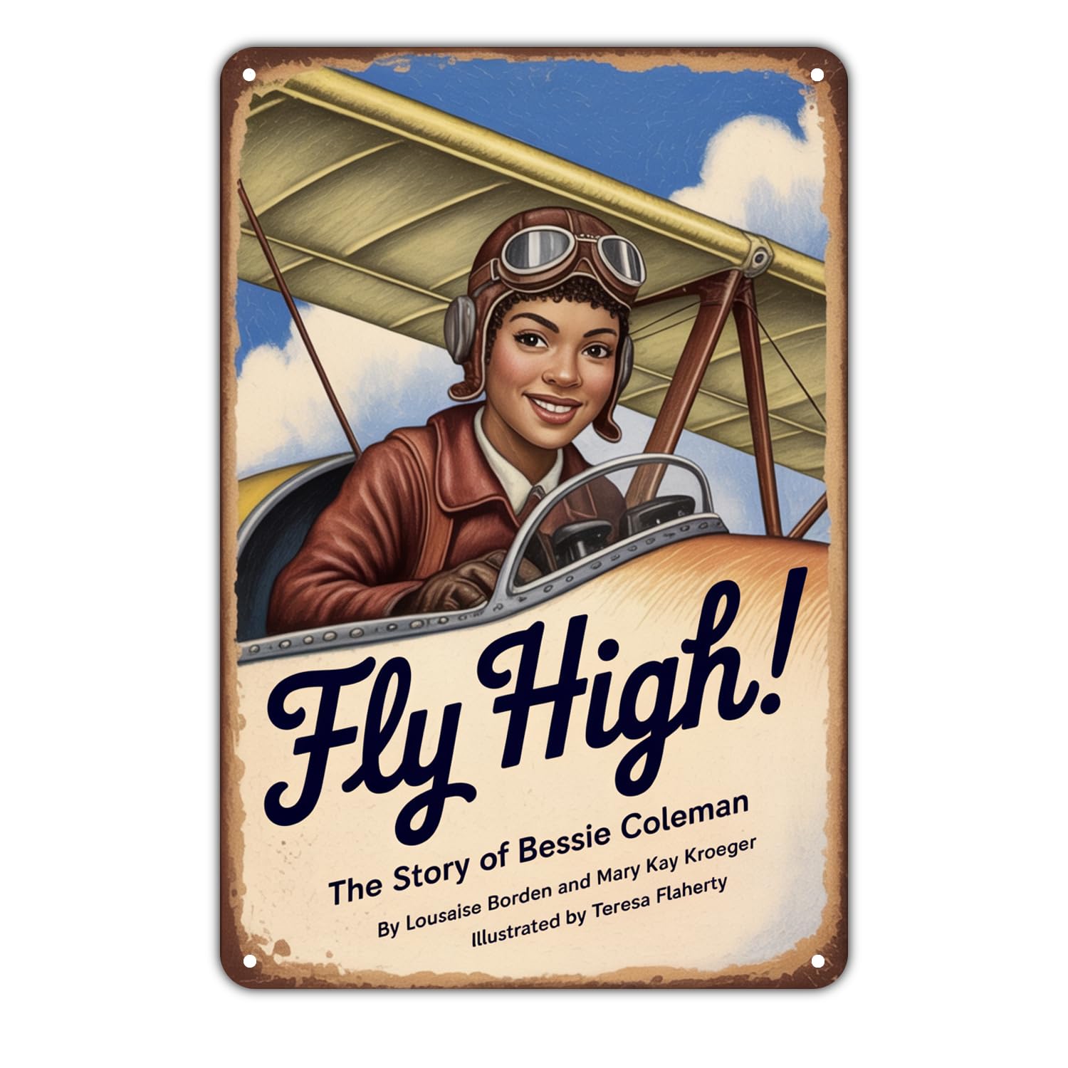 Bessie Airplane Pilot Tin Sign Vintage Aviation Metal Sign Print Aesthetic Metal Tin Sign 8X12 Inch