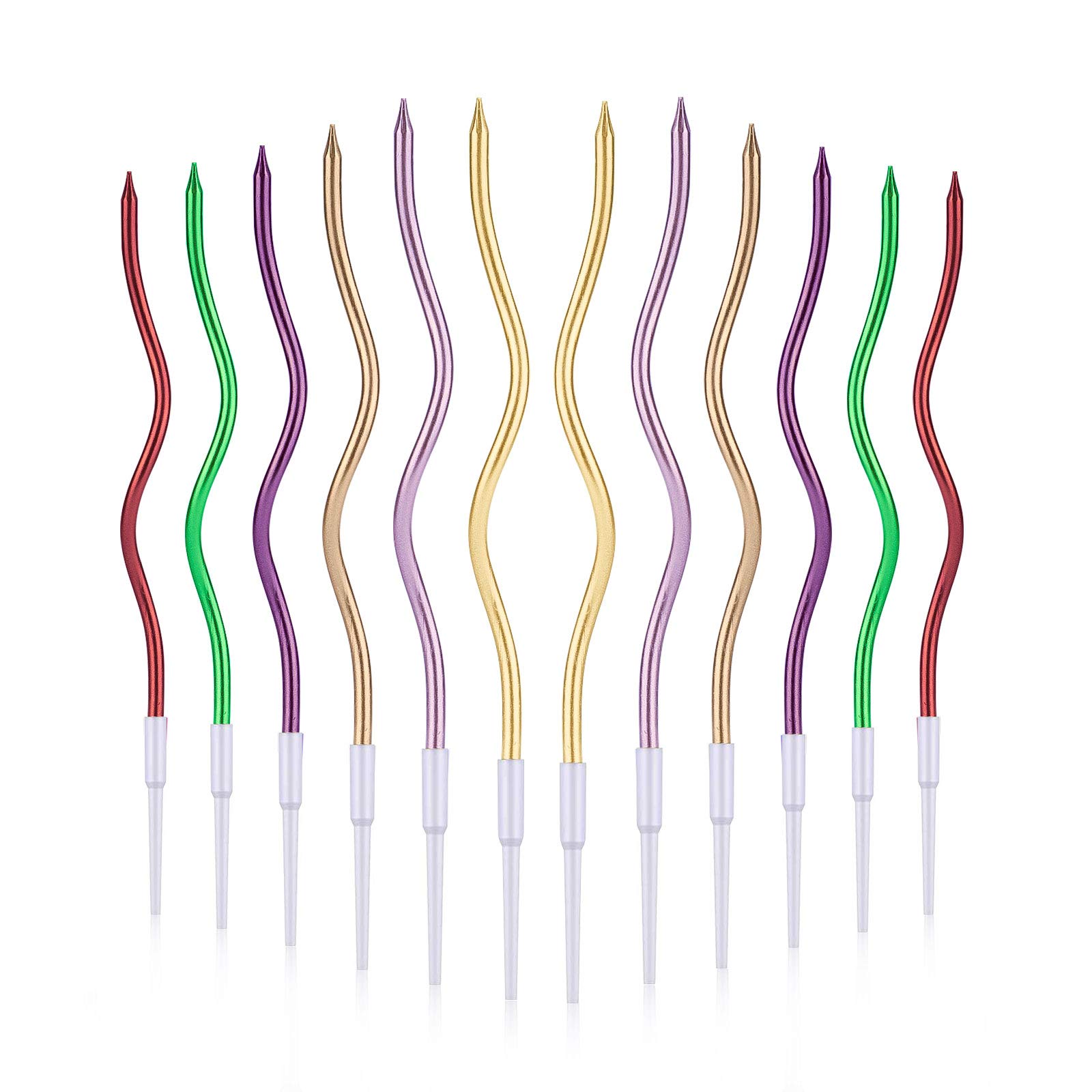 Luter Multicolor 24Pcs Metallic Birthday Candles In Holders Spiral Birthday Cake Candles Long Thin Cupcake Candles For Birthday Wedding Party Decoration(Metallic )