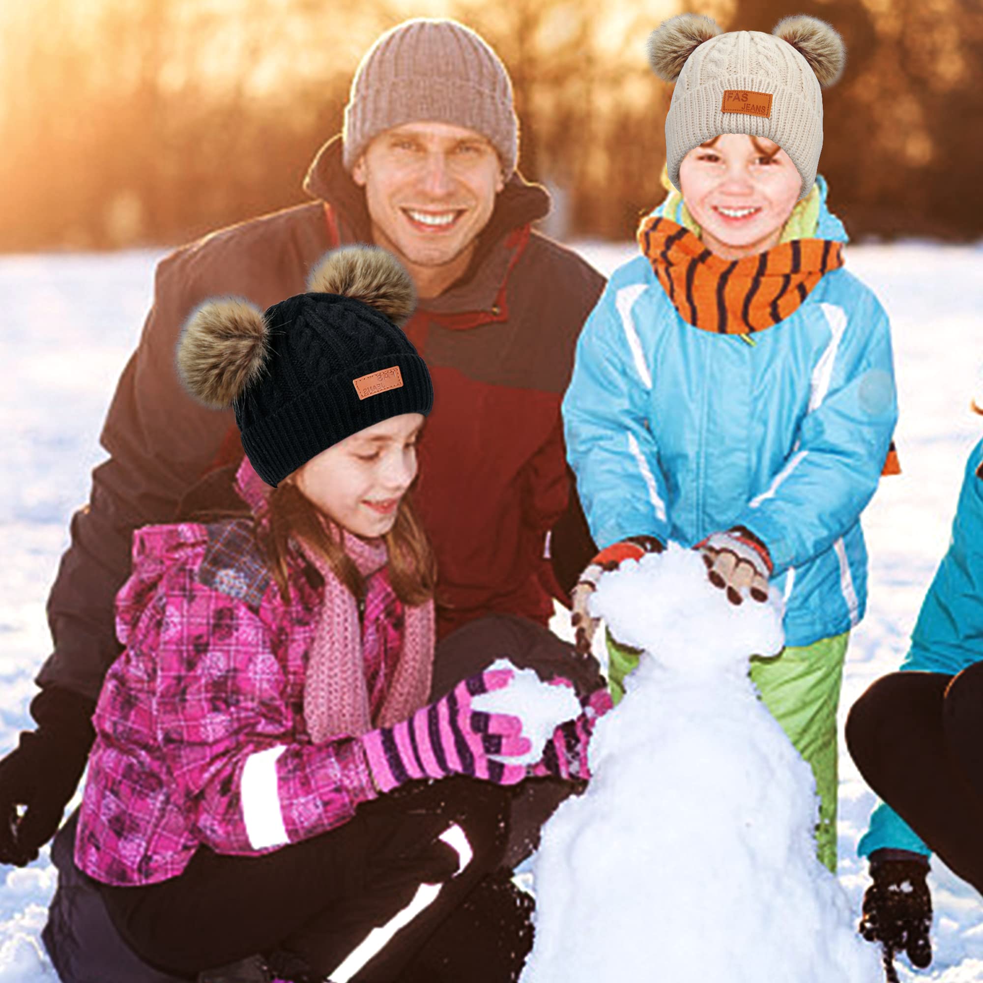 beifon Kinder Wintermütze Schal Handschuhe Mädchen Set Kindermütze Strickmütze Kinder Mütze Schal Set Mütze Jungen Warme Winter Beanie Hut Handschuhe runder Schal Set für Kinder 3-8 Jahre