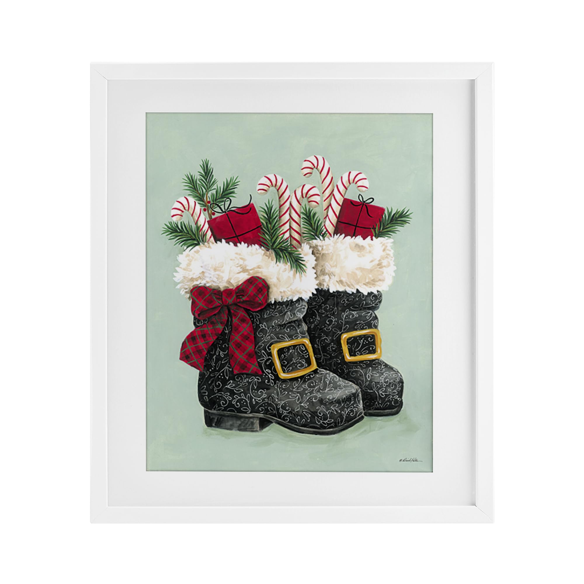 Stupell Industries 'Festive Holiday Boots', Framed Print Under Glass, White, 13 x 16