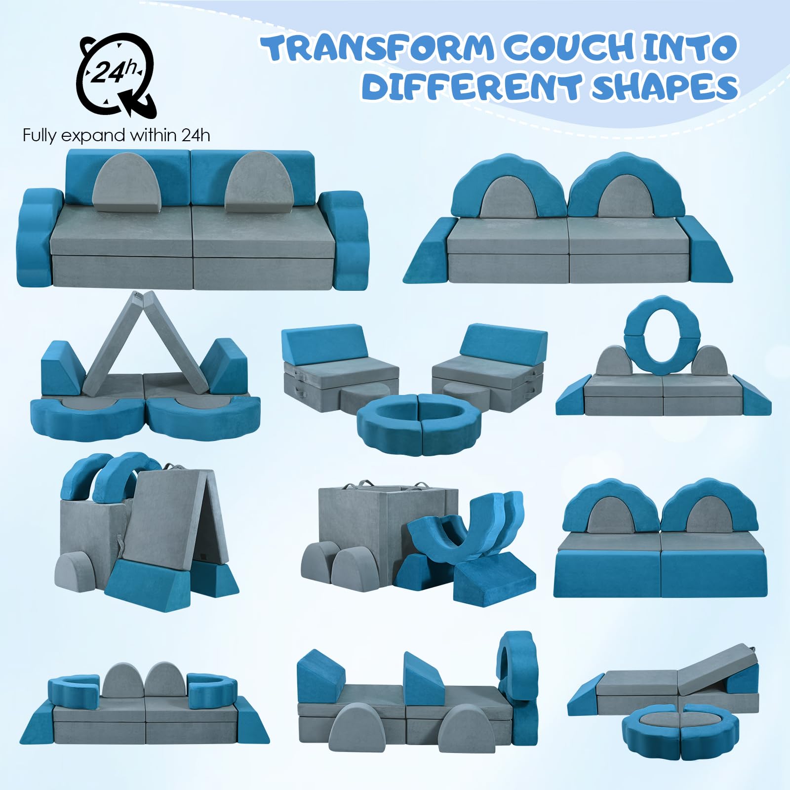 Sofá infantil de espuma con bloques de construcción, sofá de juegos para niños y sillones infantiles, esquina de peluche en la habitación de los niños, para jugar, ser creativo, dormir