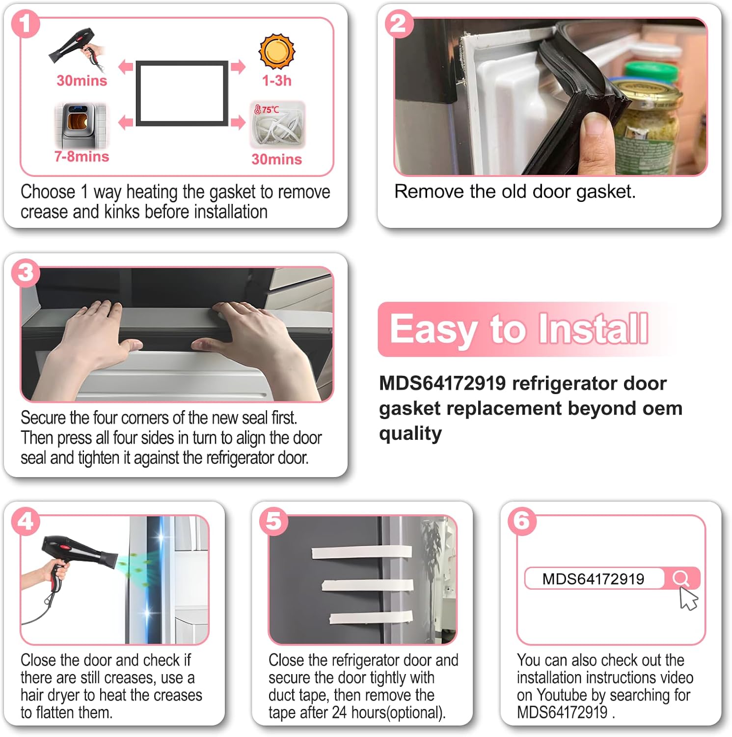 LXun Upgraded MDS64172919 Freezer Door Gasket Compatible with Kenmore Refrigerator Freezer Door Seal part for LG Refrigerator Door Gasket Replacement Part MDS38201406 MDS38201419 EAP8752589 -BLACK