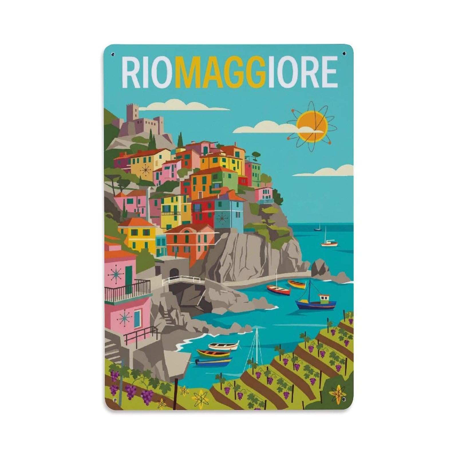 Huiyhb 8X12inch(20X30cm) Vintage Travel Riomaggiore Italy Midcentury Metal Tin Sign