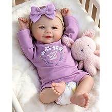 Aori Lifelike Reborn Baby Dolls - 20 Inch Realistic Smiling Girl Newborn Baby Doll with Weighted Body for Cuddling Poseable Soft Vinyl Limbs with Purple Outfit Set for Kids 3+ Role Play
