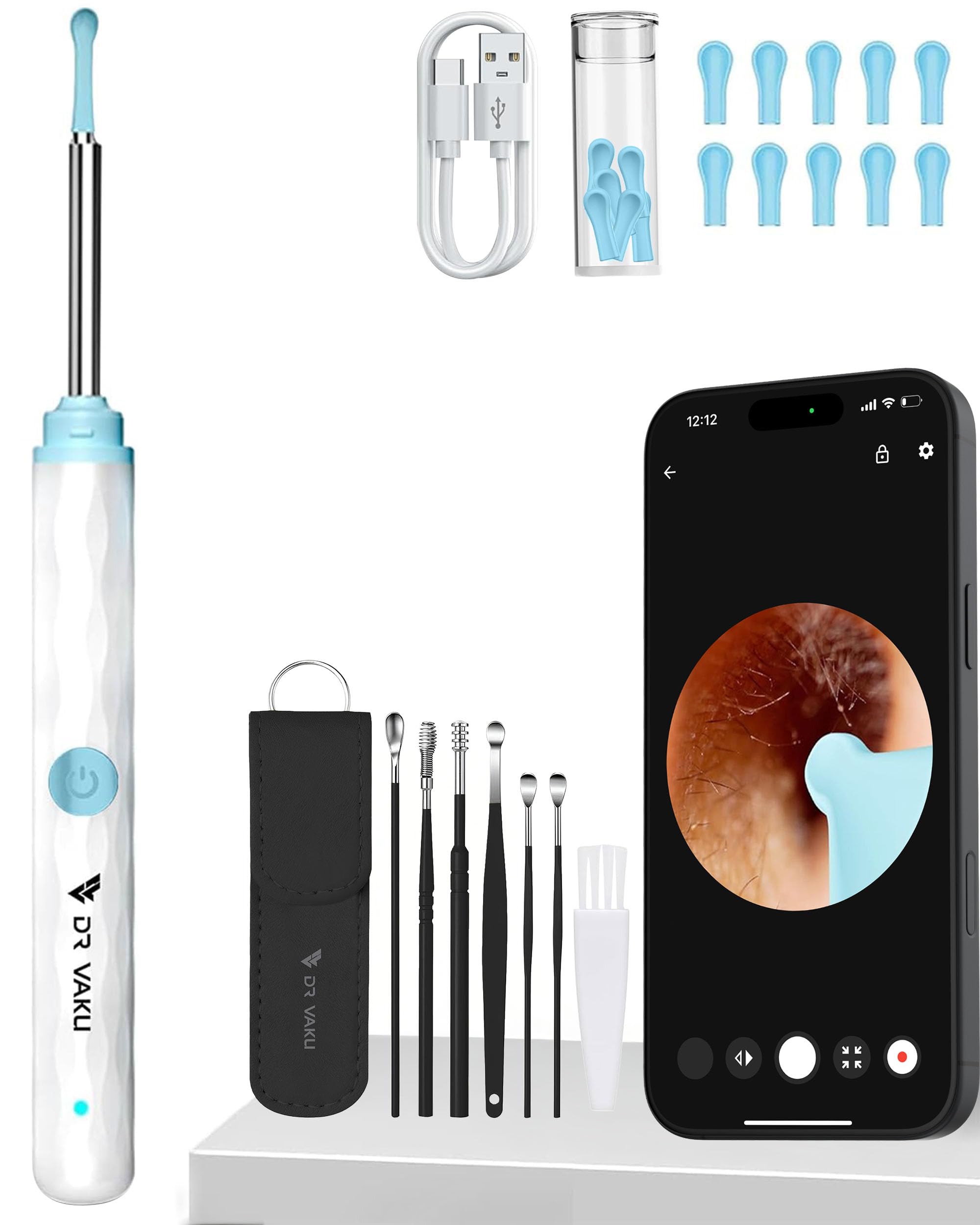 Dr Vaku® Earocam Ear Cleaner Earwax Removal Tool Kit with HD Camera Wifi Connection & 6 LED Lights Endoscope Tool for iOS & Android + 11 Silicone Tips Free (Black) — Amazon image 12