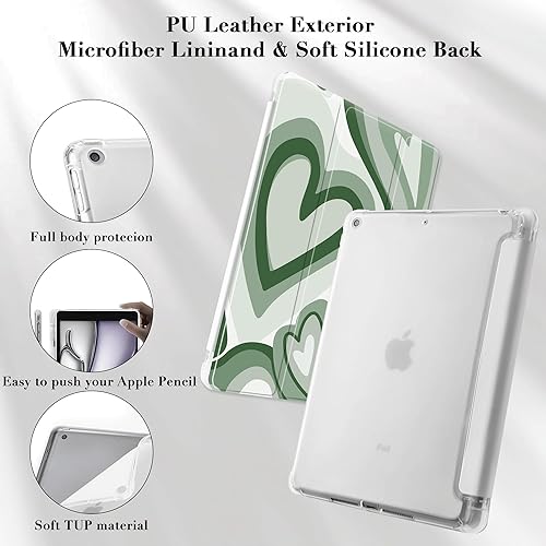 Miniatura 4 de Idocolors Funda para cojín Matcha Green Love Heart Linda abstracta femenina antiarañazos a prueba de golpes con soporte para lápices, funda ligera y